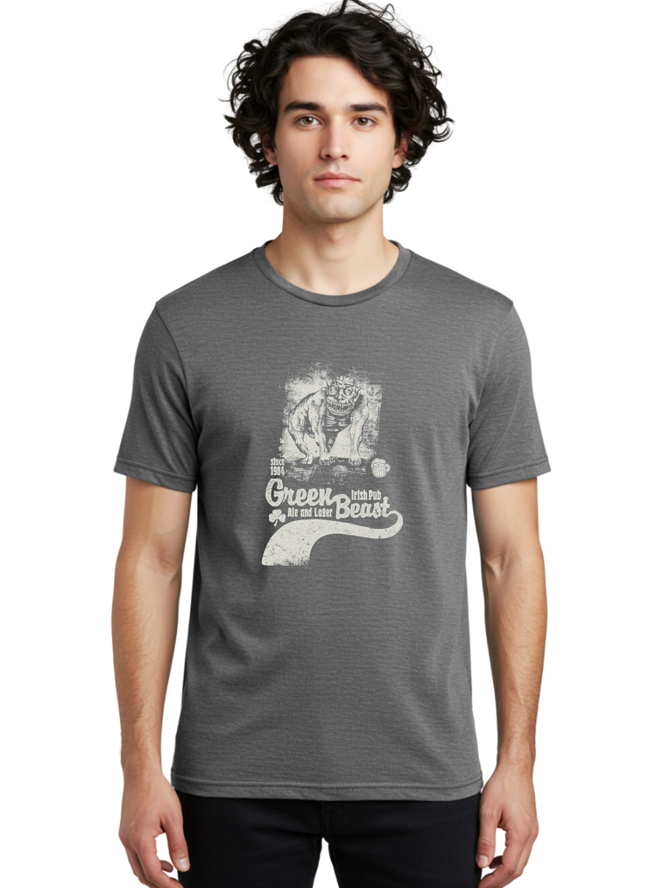 Green-Beast-Irish-Pub Men'S Graphic Tee, 100% Cotton, Comfortable Casual Summer Wear, Machine Washable, Irish Pub, Monster Drawing, Ale And Lager, Beer Mug, Since 1984, Four-Leaf Clover, Bar Signage, Pub Decor, Irish Heritage Aab969 8