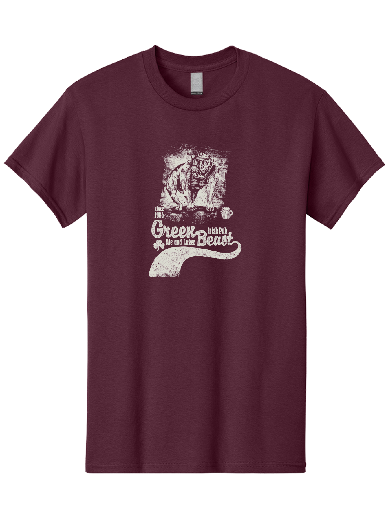Green-Beast-Irish-Pub Men'S Graphic Tee, 100% Cotton, Comfortable Casual Summer Wear, Machine Washable, Irish Pub, Monster Drawing, Ale And Lager, Beer Mug, Since 1984, Four-Leaf Clover, Bar Signage, Pub Decor, Irish Heritage Aab969 25