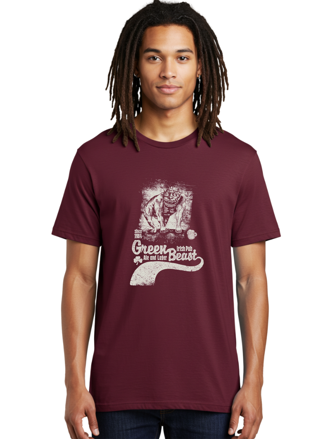 Green-Beast-Irish-Pub Men'S Graphic Tee, 100% Cotton, Comfortable Casual Summer Wear, Machine Washable, Irish Pub, Monster Drawing, Ale And Lager, Beer Mug, Since 1984, Four-Leaf Clover, Bar Signage, Pub Decor, Irish Heritage Aab969 26