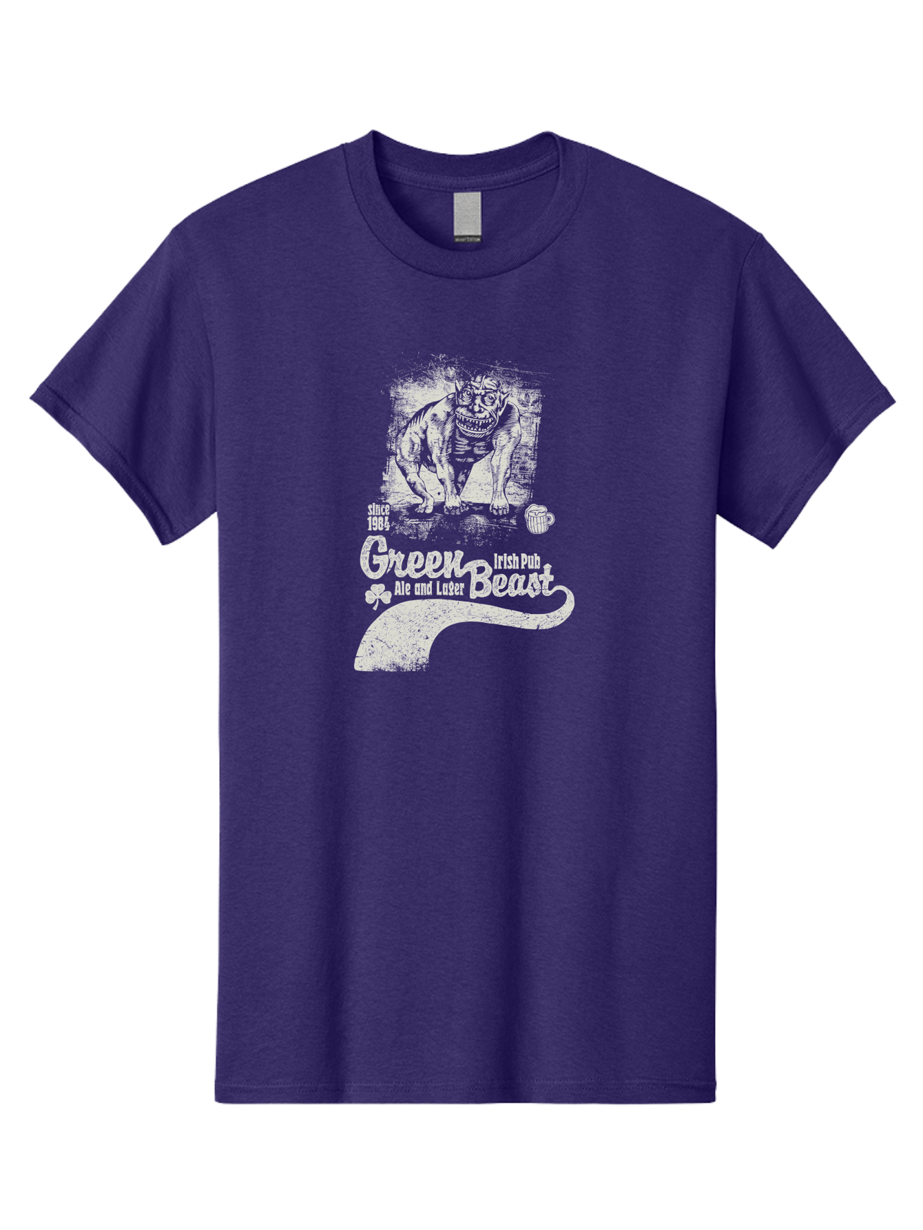 Green-Beast-Irish-Pub Men'S Graphic Tee, 100% Cotton, Comfortable Casual Summer Wear, Machine Washable, Irish Pub, Monster Drawing, Ale And Lager, Beer Mug, Since 1984, Four-Leaf Clover, Bar Signage, Pub Decor, Irish Heritage Aab969 3