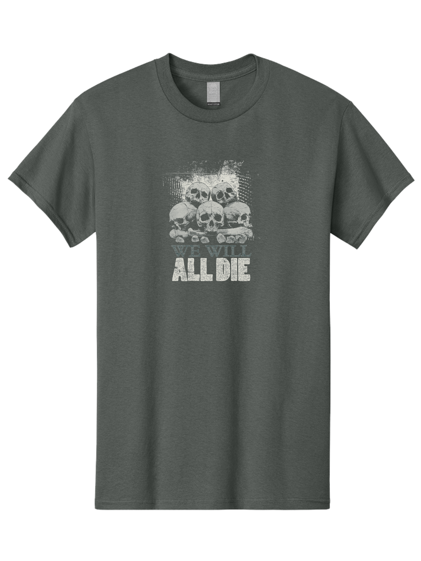 We-Will-All-Die Men'S Graphic Tee, 100% Cotton, Comfortable Casual Summer Wear, Machine Washable, Skull Pile, Human Skulls, Mortality Symbol, Death Theme, Grunge Style, Dark Art, Gothic Illustration, Skulls And Bones, We Will All Die Aab971 3