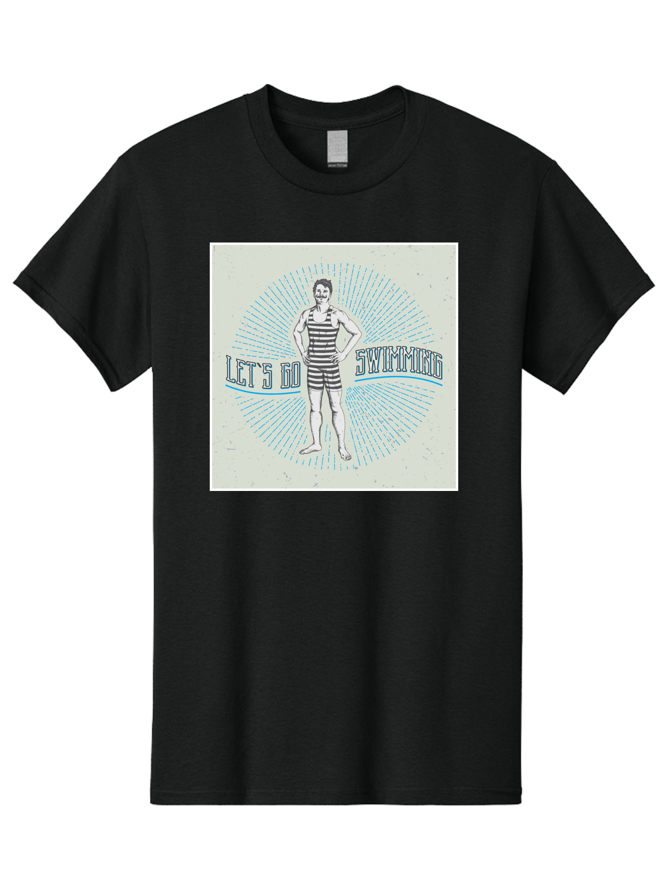 Let-S-Go-Swimming Men'S Graphic Tee, 100% Cotton, Comfortable Casual Summer Wear, Machine Washable, Vintage Swimmer, Retro Style, Black And White Stripes, Swimming Costume, Aquatic Activities, Water Sports, Nostalgic Design, Classic Swimwear, Aab973 25