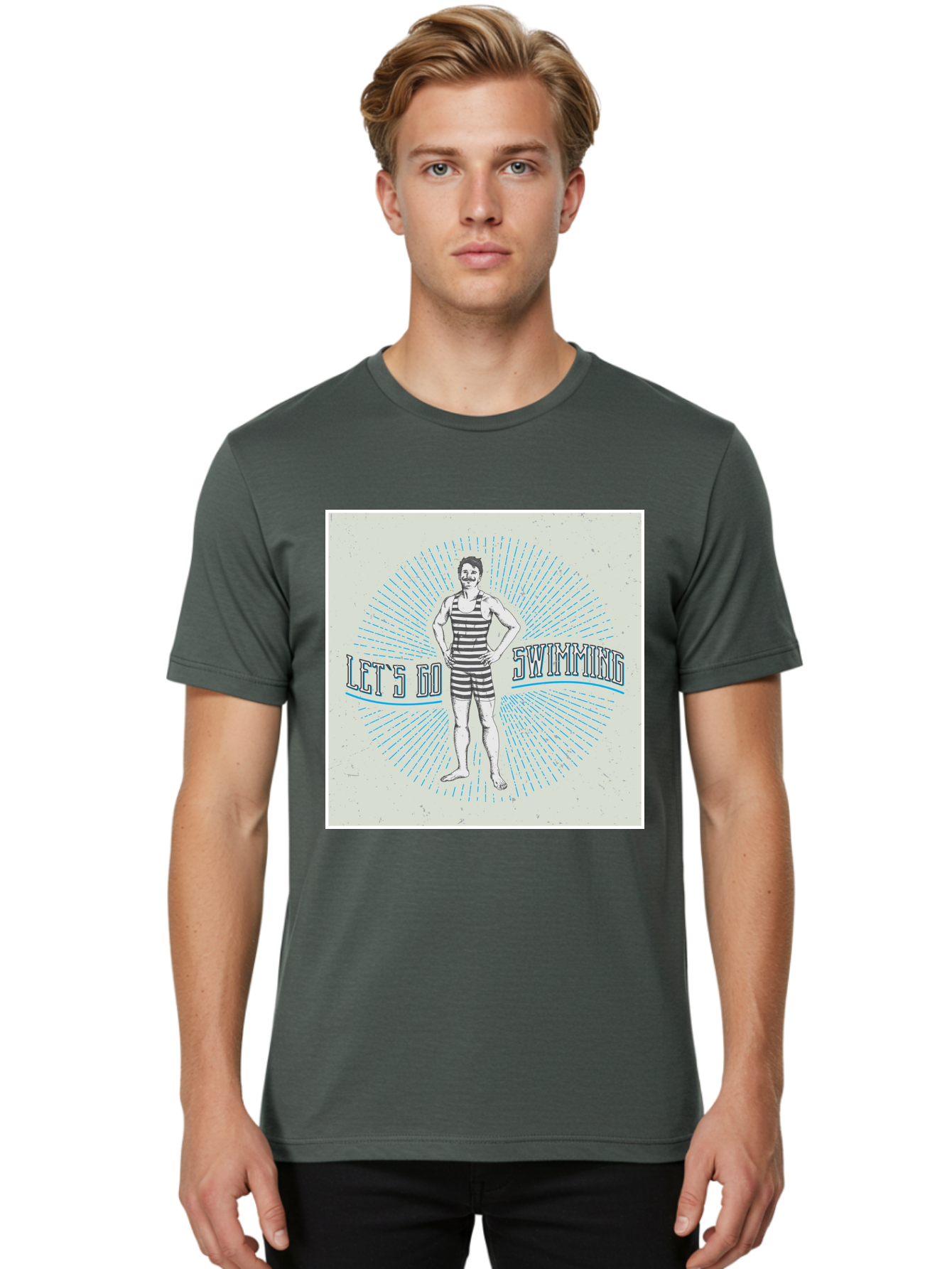 Let-S-Go-Swimming Men'S Graphic Tee, 100% Cotton, Comfortable Casual Summer Wear, Machine Washable, Vintage Swimmer, Retro Style, Black And White Stripes, Swimming Costume, Aquatic Activities, Water Sports, Nostalgic Design, Classic Swimwear, Aab973 10