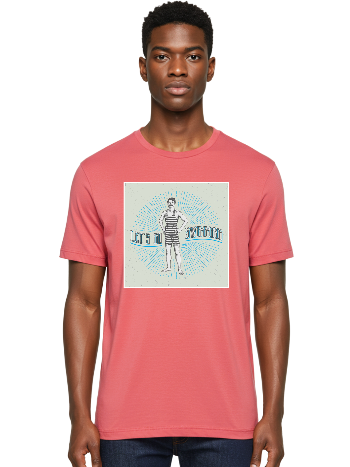 Let-S-Go-Swimming Men'S Graphic Tee, 100% Cotton, Comfortable Casual Summer Wear, Machine Washable, Vintage Swimmer, Retro Style, Black And White Stripes, Swimming Costume, Aquatic Activities, Water Sports, Nostalgic Design, Classic Swimwear, Aab973 30