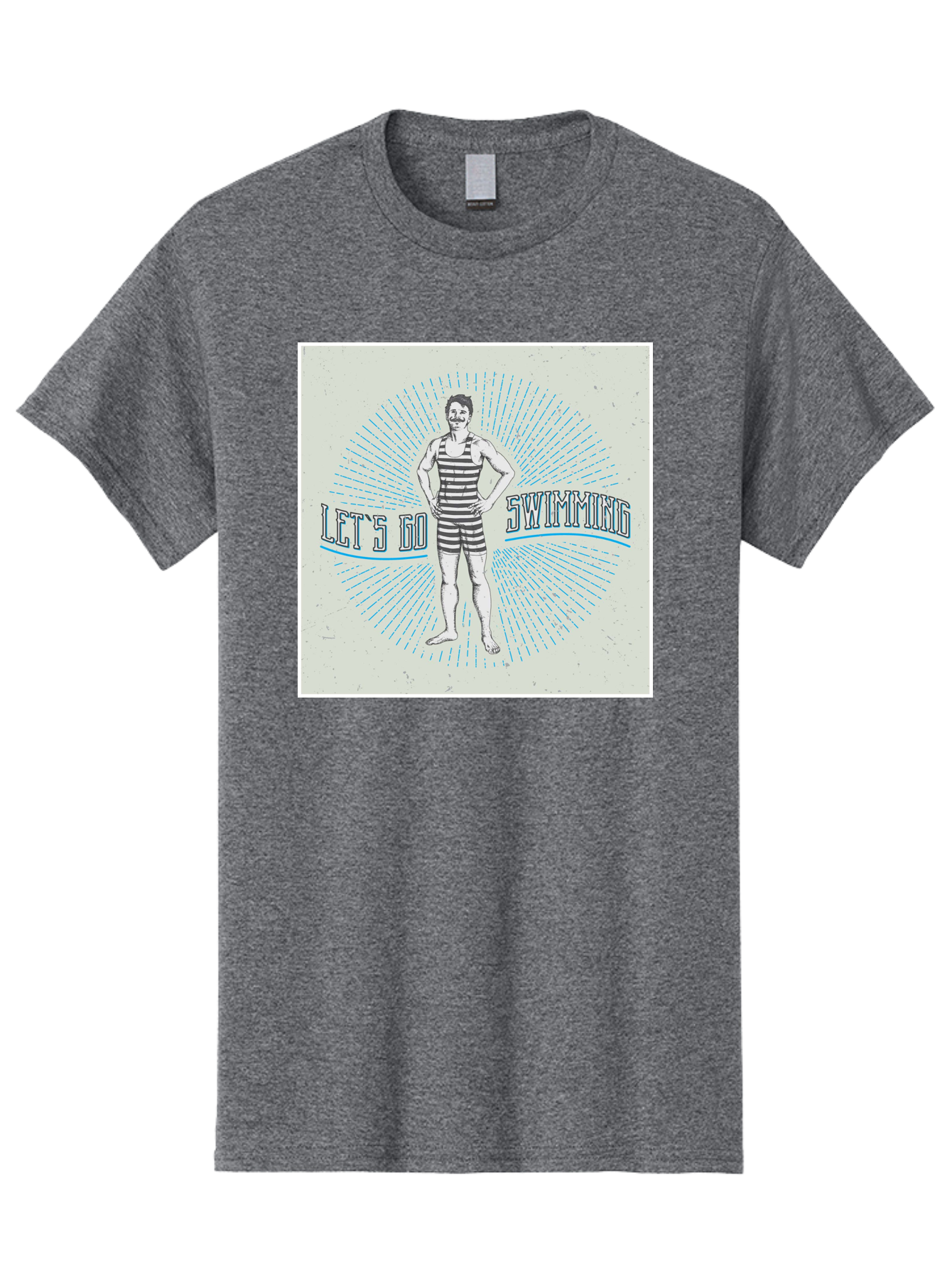 Let-S-Go-Swimming Men'S Graphic Tee, 100% Cotton, Comfortable Casual Summer Wear, Machine Washable, Vintage Swimmer, Retro Style, Black And White Stripes, Swimming Costume, Aquatic Activities, Water Sports, Nostalgic Design, Classic Swimwear, Aab973 1