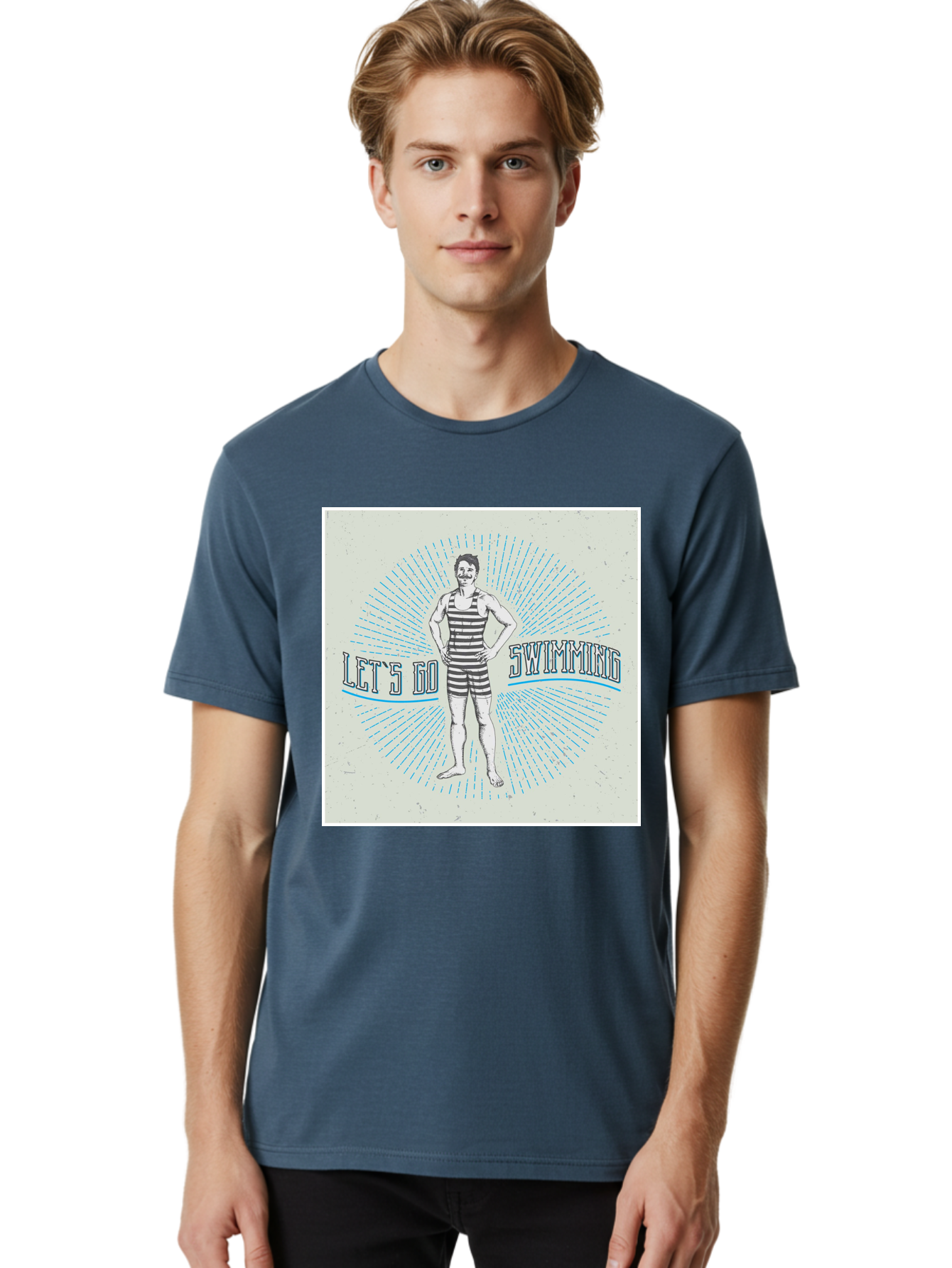 Let-S-Go-Swimming Men'S Graphic Tee, 100% Cotton, Comfortable Casual Summer Wear, Machine Washable, Vintage Swimmer, Retro Style, Black And White Stripes, Swimming Costume, Aquatic Activities, Water Sports, Nostalgic Design, Classic Swimwear, Aab973 28