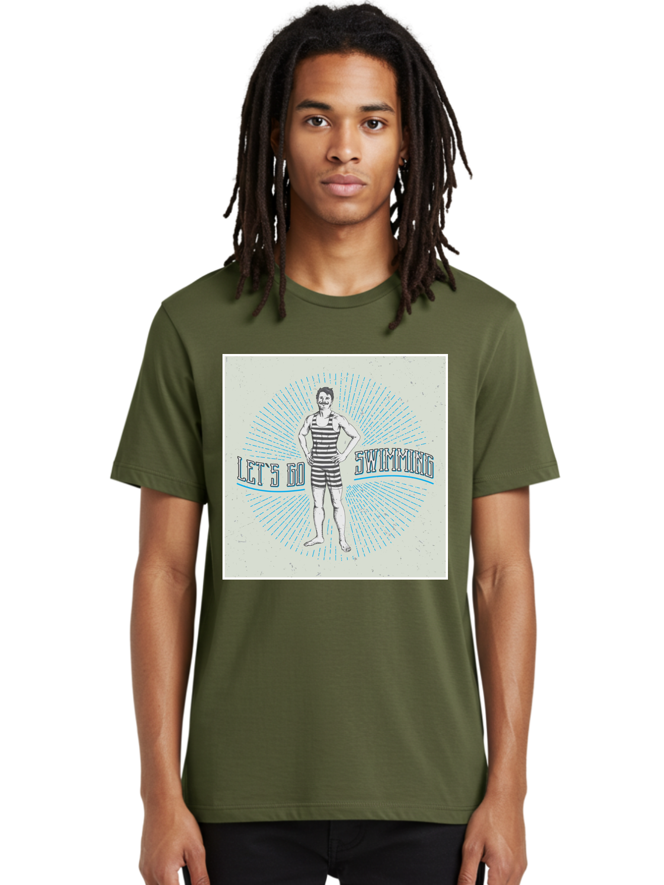 Let-S-Go-Swimming Men'S Graphic Tee, 100% Cotton, Comfortable Casual Summer Wear, Machine Washable, Vintage Swimmer, Retro Style, Black And White Stripes, Swimming Costume, Aquatic Activities, Water Sports, Nostalgic Design, Classic Swimwear, Aab973 18