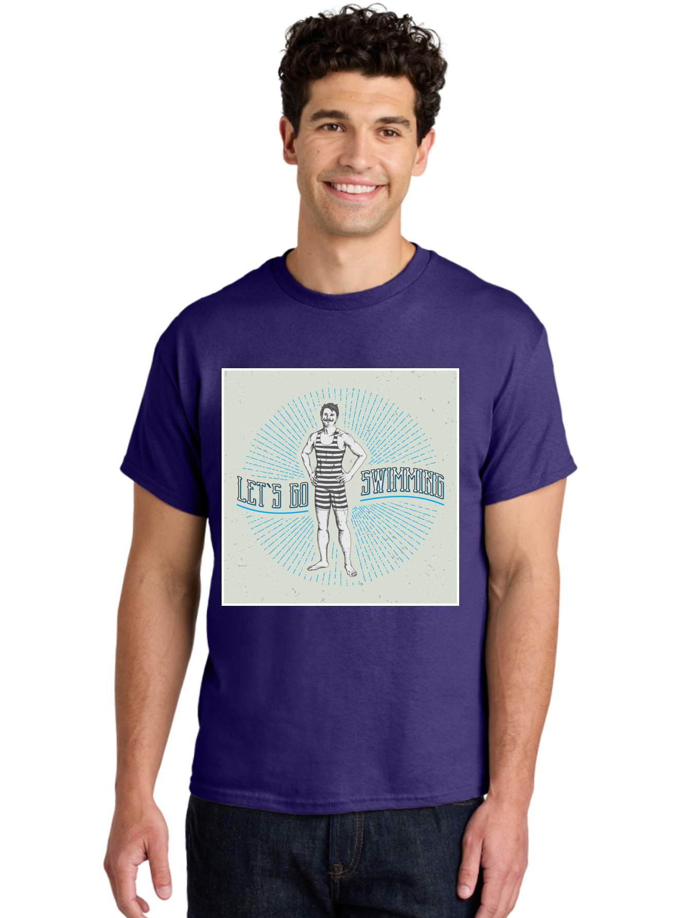Let-S-Go-Swimming Men'S Graphic Tee, 100% Cotton, Comfortable Casual Summer Wear, Machine Washable, Vintage Swimmer, Retro Style, Black And White Stripes, Swimming Costume, Aquatic Activities, Water Sports, Nostalgic Design, Classic Swimwear, Aab973 24