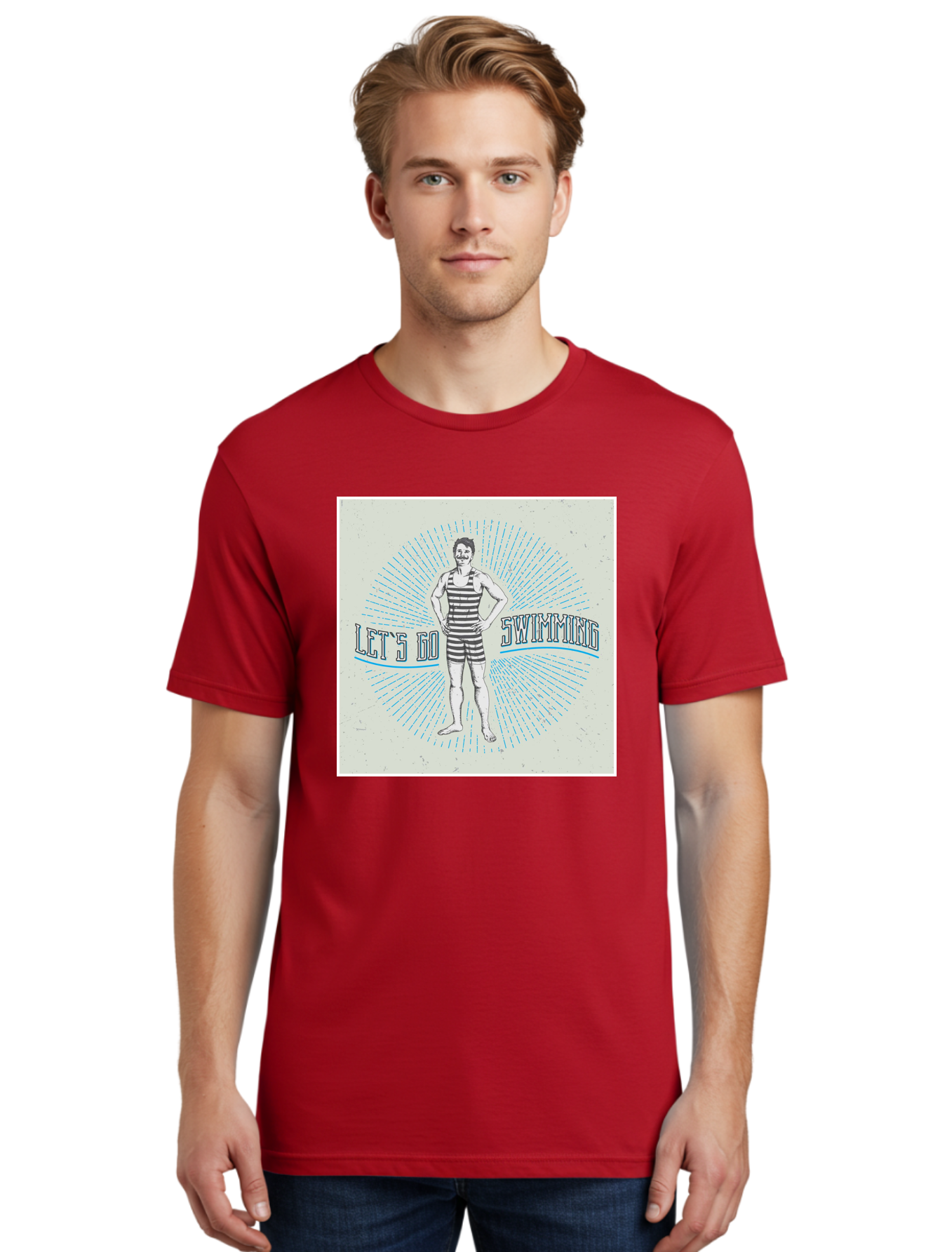 Let-S-Go-Swimming Men'S Graphic Tee, 100% Cotton, Comfortable Casual Summer Wear, Machine Washable, Vintage Swimmer, Retro Style, Black And White Stripes, Swimming Costume, Aquatic Activities, Water Sports, Nostalgic Design, Classic Swimwear, Aab973 8