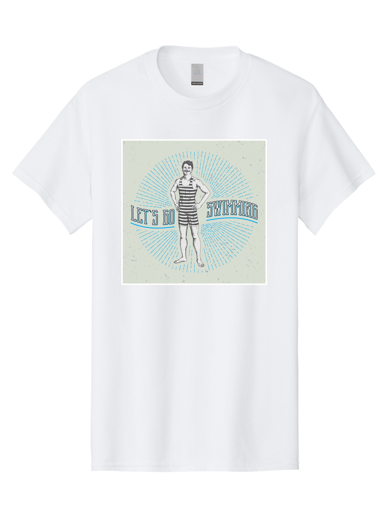 Let-S-Go-Swimming Men'S Graphic Tee, 100% Cotton, Comfortable Casual Summer Wear, Machine Washable, Vintage Swimmer, Retro Style, Black And White Stripes, Swimming Costume, Aquatic Activities, Water Sports, Nostalgic Design, Classic Swimwear, Aab973 11