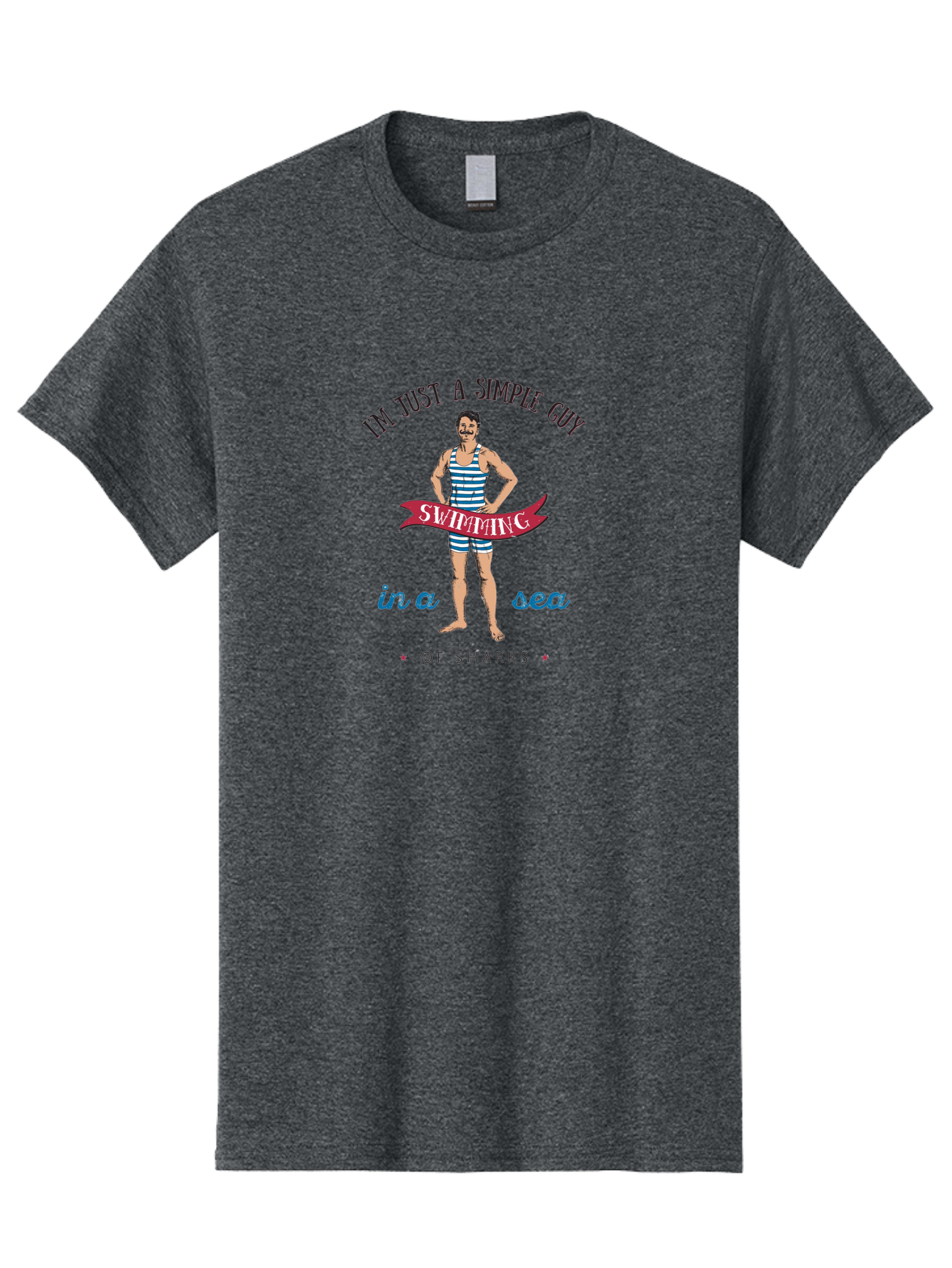 Simple-Guy-Swimming-1 Men'S Graphic Tee, 100% Cotton, Comfortable Casual Summer Wear, Machine Washable, Funny Cartoon, Vintage Swimmer, Blue Striped Swimsuit, Humorous Quote, Shark Humor, Retro Style, Ocean Joke, Witty Phrase, Swimmers, Aab974 13