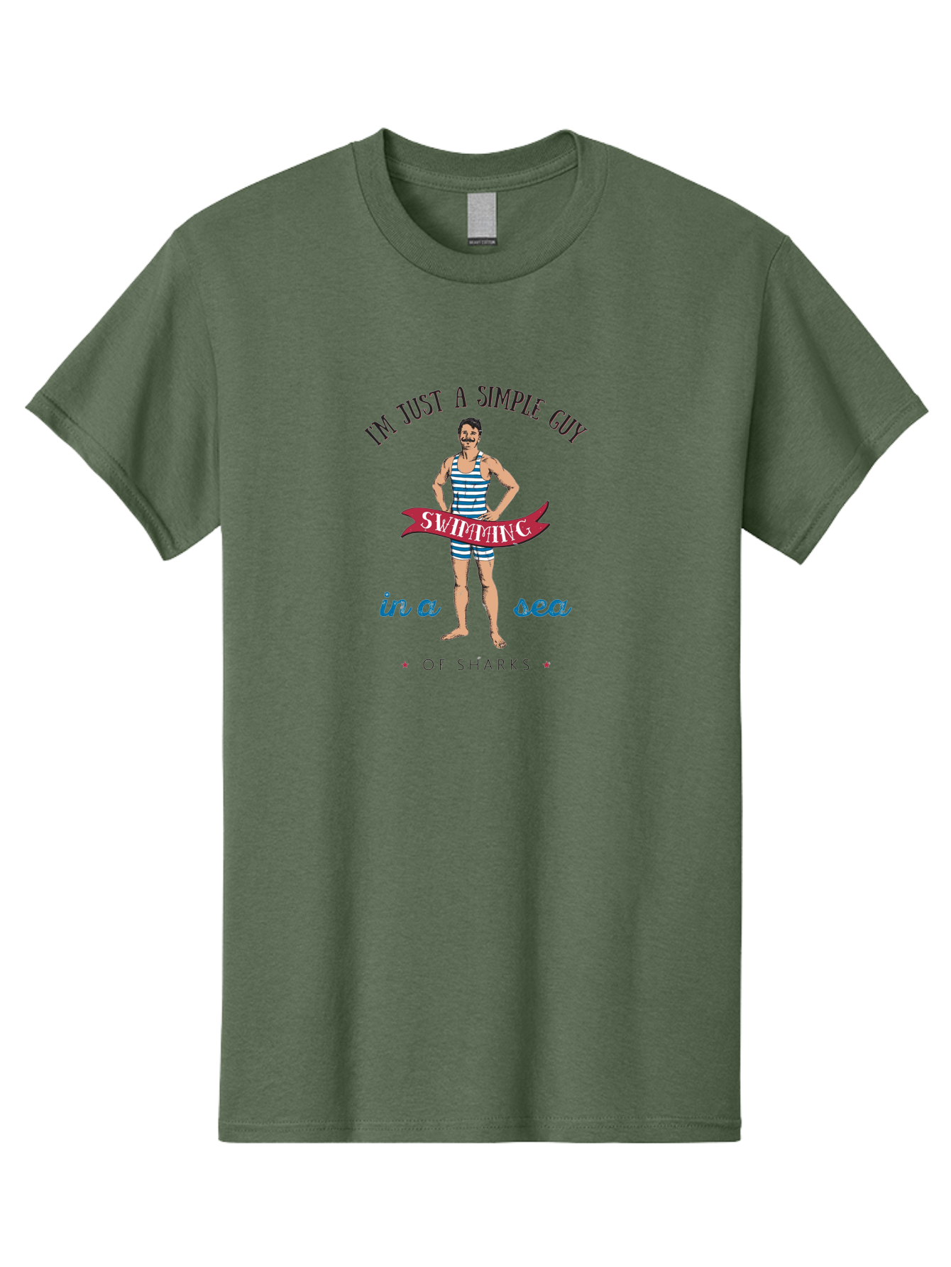 Simple-Guy-Swimming-1 Men'S Graphic Tee, 100% Cotton, Comfortable Casual Summer Wear, Machine Washable, Funny Cartoon, Vintage Swimmer, Blue Striped Swimsuit, Humorous Quote, Shark Humor, Retro Style, Ocean Joke, Witty Phrase, Swimmers, Aab974 25