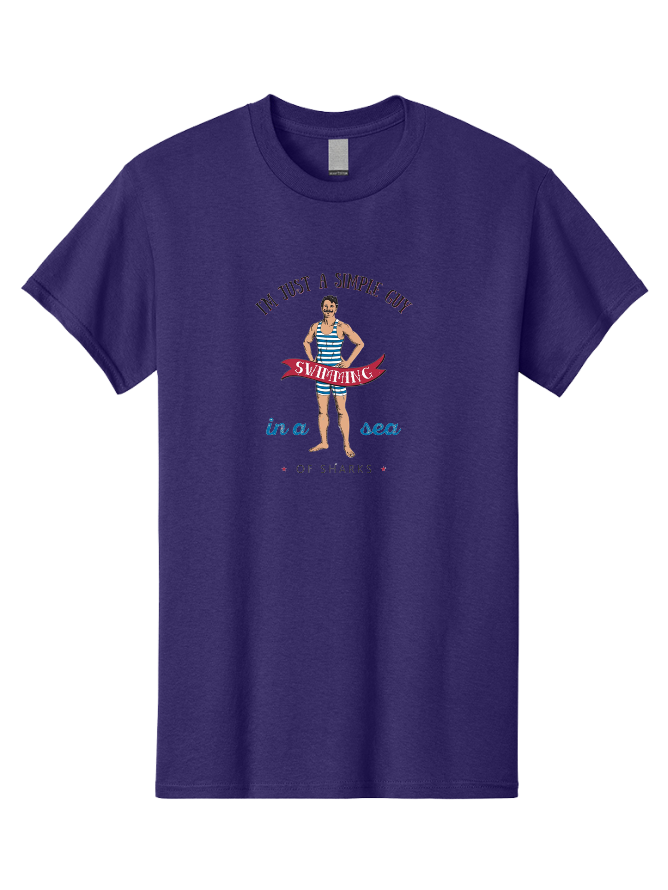 Simple-Guy-Swimming-1 Men'S Graphic Tee, 100% Cotton, Comfortable Casual Summer Wear, Machine Washable, Funny Cartoon, Vintage Swimmer, Blue Striped Swimsuit, Humorous Quote, Shark Humor, Retro Style, Ocean Joke, Witty Phrase, Swimmers, Aab974 11