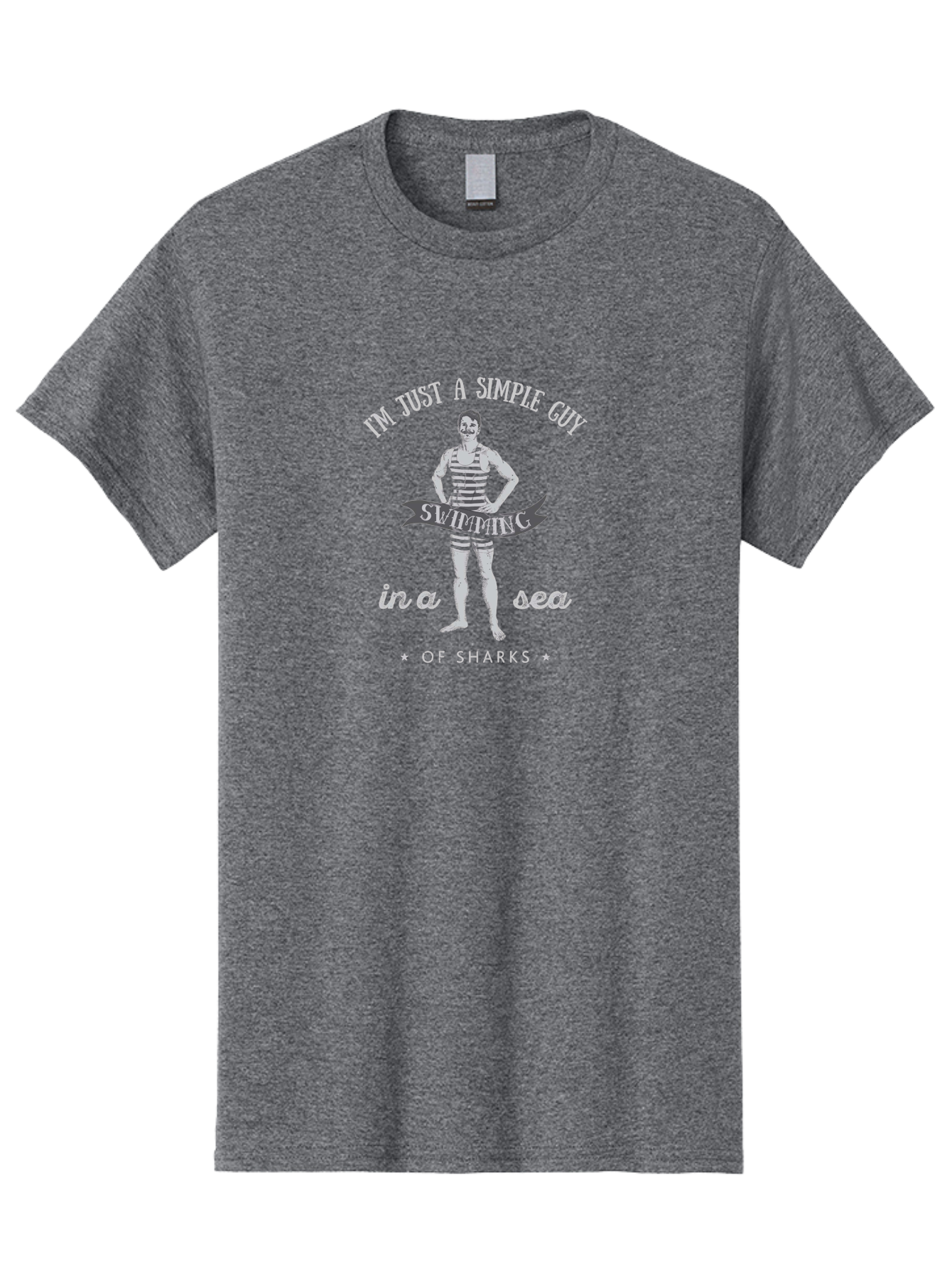 Simple-Guy-Swimming-3 Men'S Graphic Tee, 100% Cotton, Comfortable Casual Summer Wear, Machine Washable, Vintage Swimmer, Ocean Danger, Humorous Quote, Sharks, Swimsuit Fashion, Retro Style, Funny Saying, Striped Swimsuit, Ocean Swim, Aab976 9