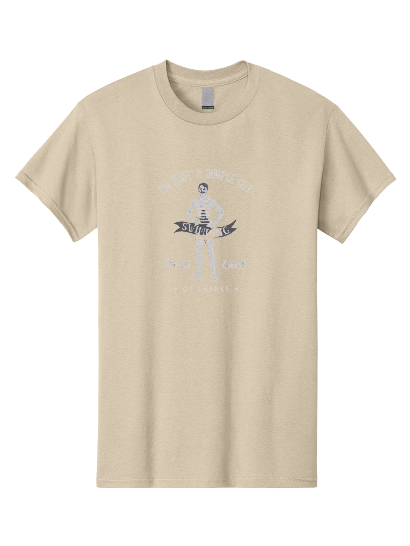 Simple-Guy-Swimming-3 Men'S Graphic Tee, 100% Cotton, Comfortable Casual Summer Wear, Machine Washable, Vintage Swimmer, Ocean Danger, Humorous Quote, Sharks, Swimsuit Fashion, Retro Style, Funny Saying, Striped Swimsuit, Ocean Swim, Aab976 23