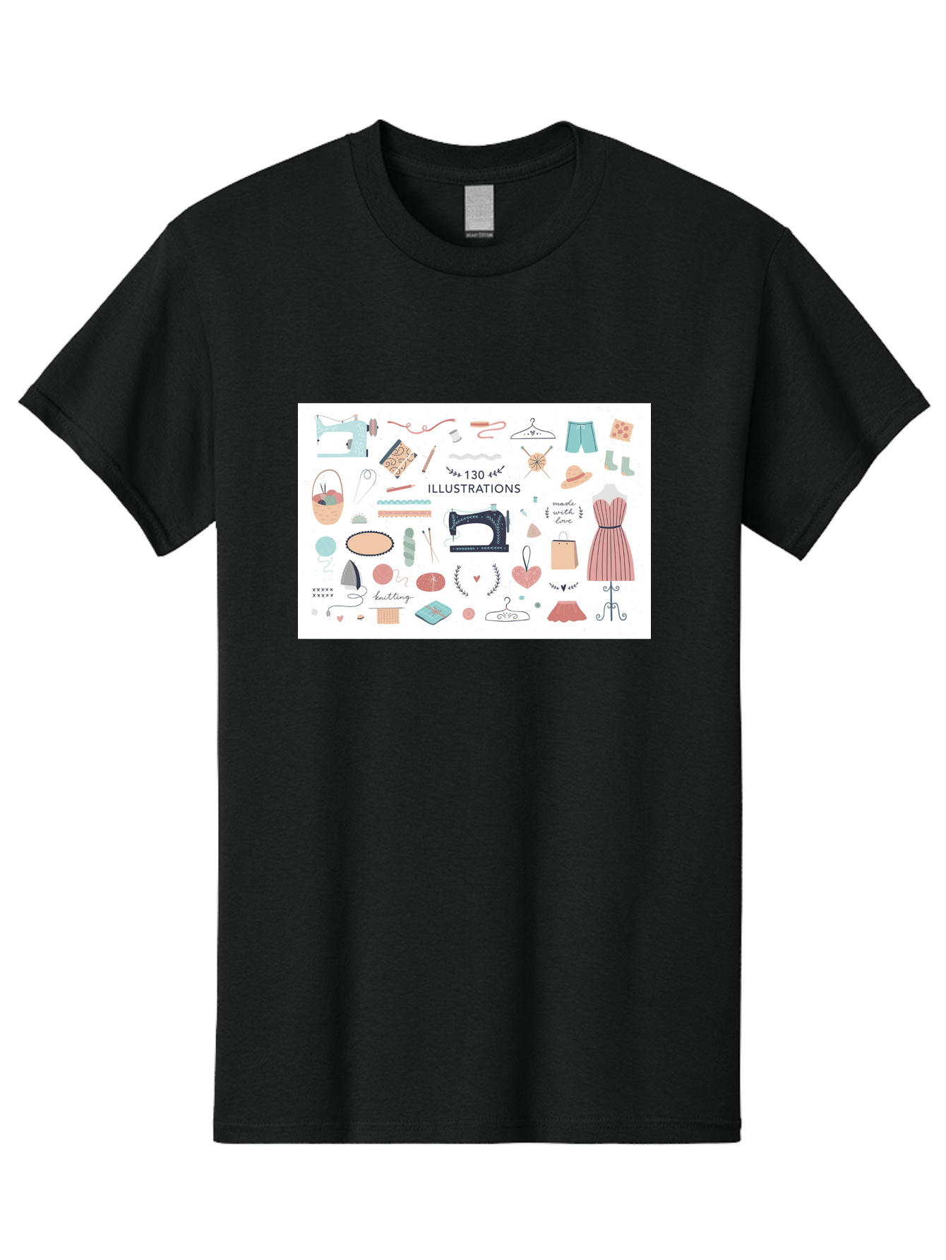 130-Illustrations Men'S Graphic Tee, 100% Cotton, Comfortable Casual Summer Wear, Machine Washable, Sewing Machine, Knitting Needles, Thread, Scissors, Clothes Hangers, Fashion Accessories, Diy Crafts, Handmade Clothing, 130 Illustrations, Aab997 9