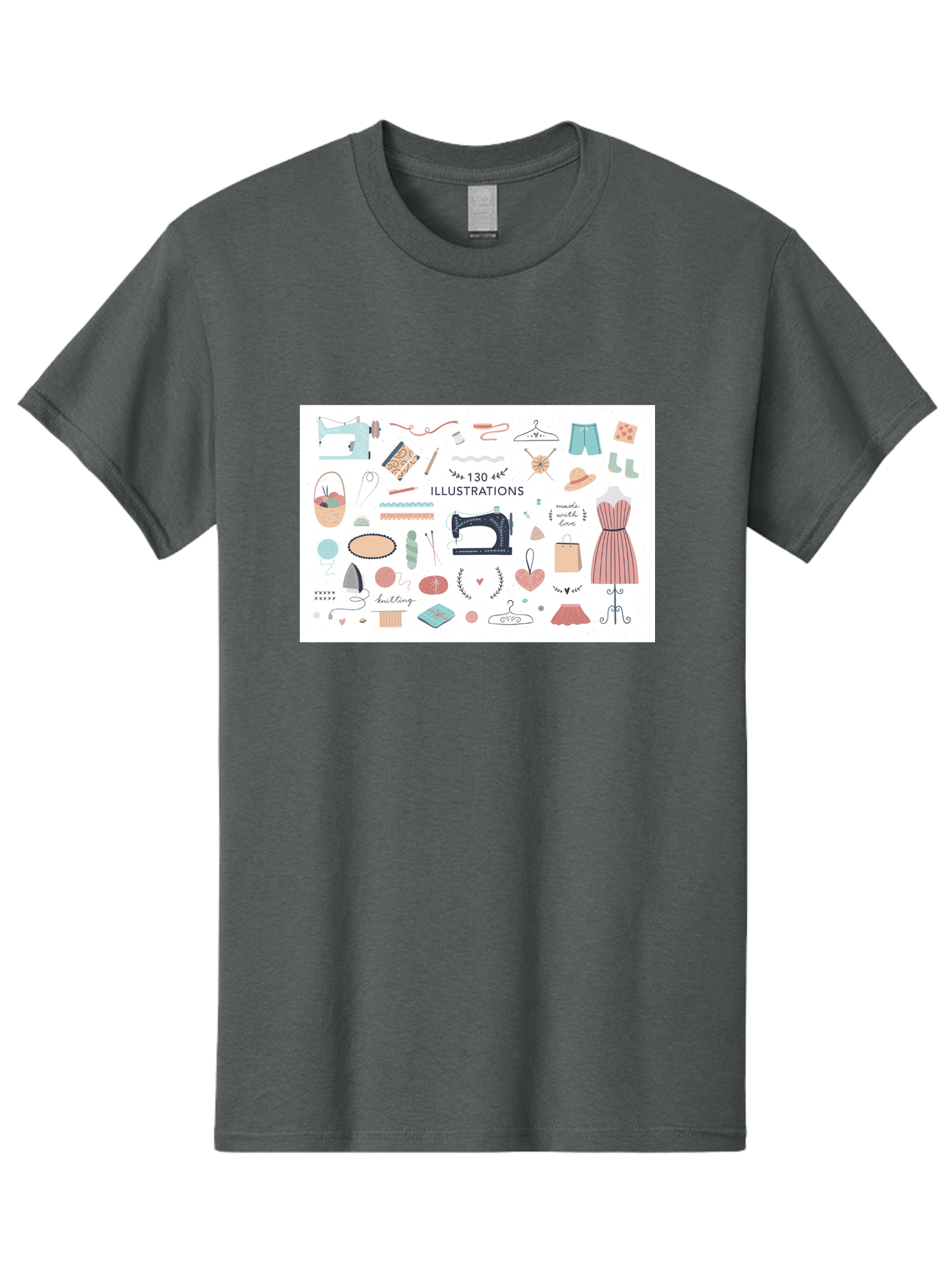 130-Illustrations Men'S Graphic Tee, 100% Cotton, Comfortable Casual Summer Wear, Machine Washable, Sewing Machine, Knitting Needles, Thread, Scissors, Clothes Hangers, Fashion Accessories, Diy Crafts, Handmade Clothing, 130 Illustrations, Aab997 7