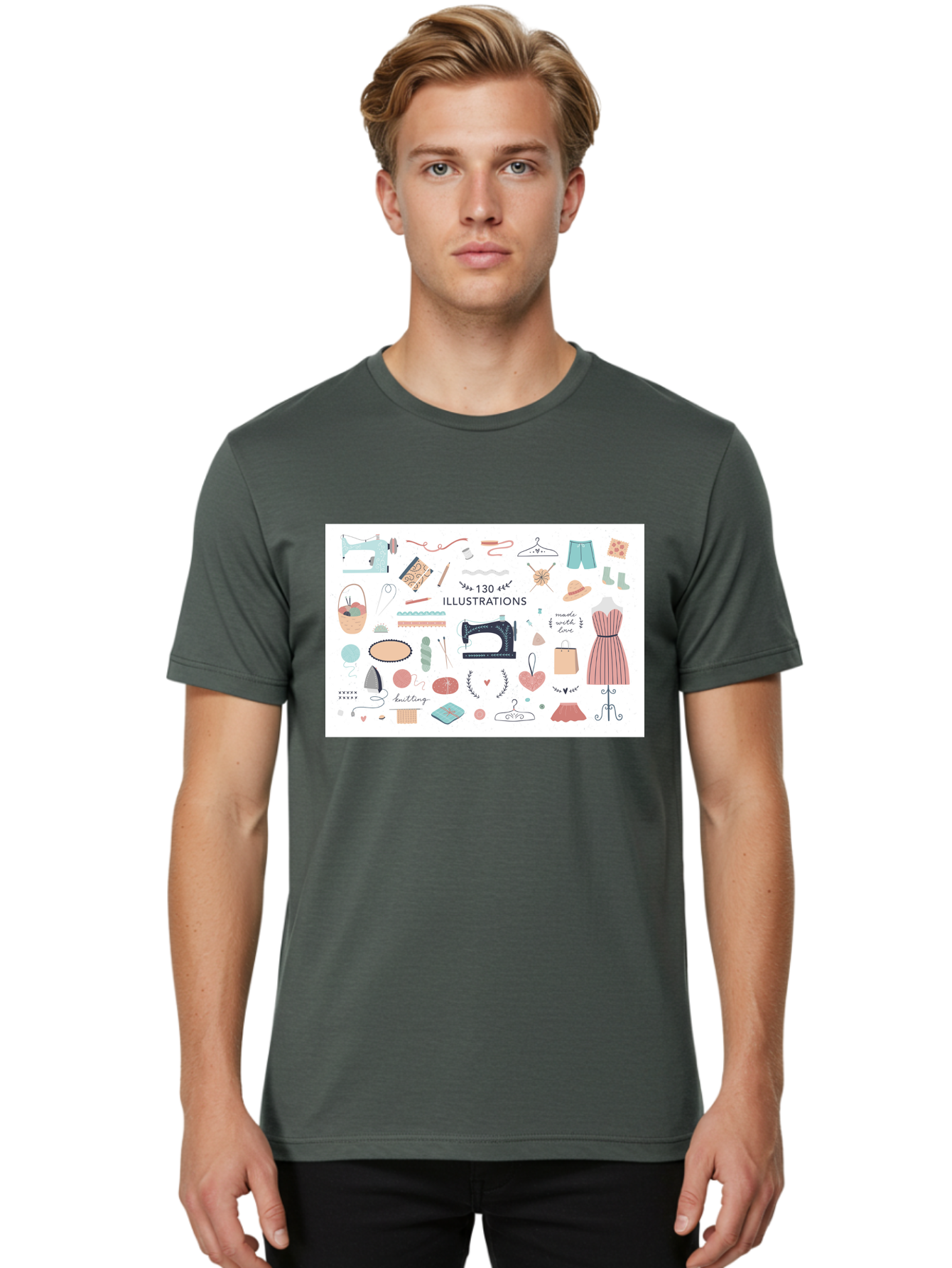 130-Illustrations Men'S Graphic Tee, 100% Cotton, Comfortable Casual Summer Wear, Machine Washable, Sewing Machine, Knitting Needles, Thread, Scissors, Clothes Hangers, Fashion Accessories, Diy Crafts, Handmade Clothing, 130 Illustrations, Aab997 8