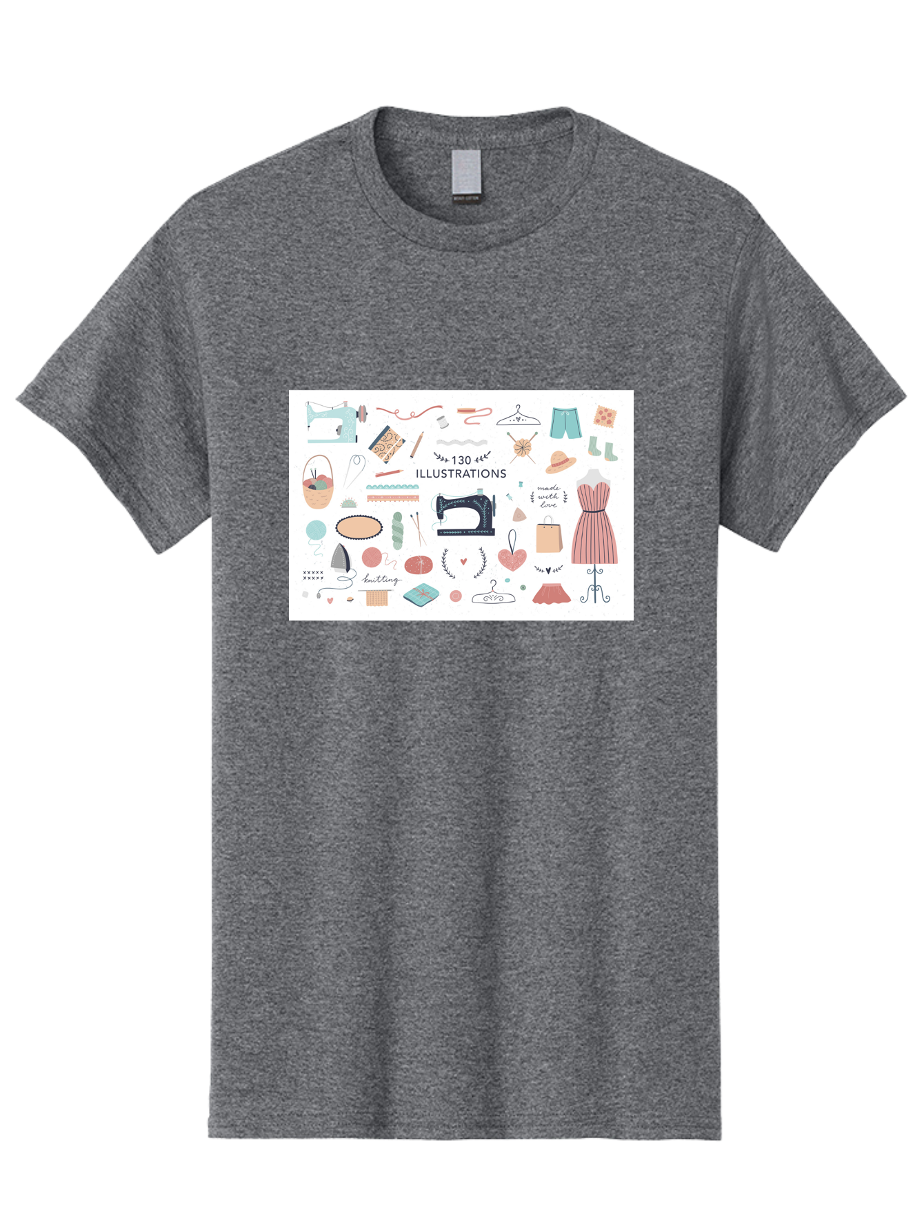 130-Illustrations Men'S Graphic Tee, 100% Cotton, Comfortable Casual Summer Wear, Machine Washable, Sewing Machine, Knitting Needles, Thread, Scissors, Clothes Hangers, Fashion Accessories, Diy Crafts, Handmade Clothing, 130 Illustrations, Aab997 21