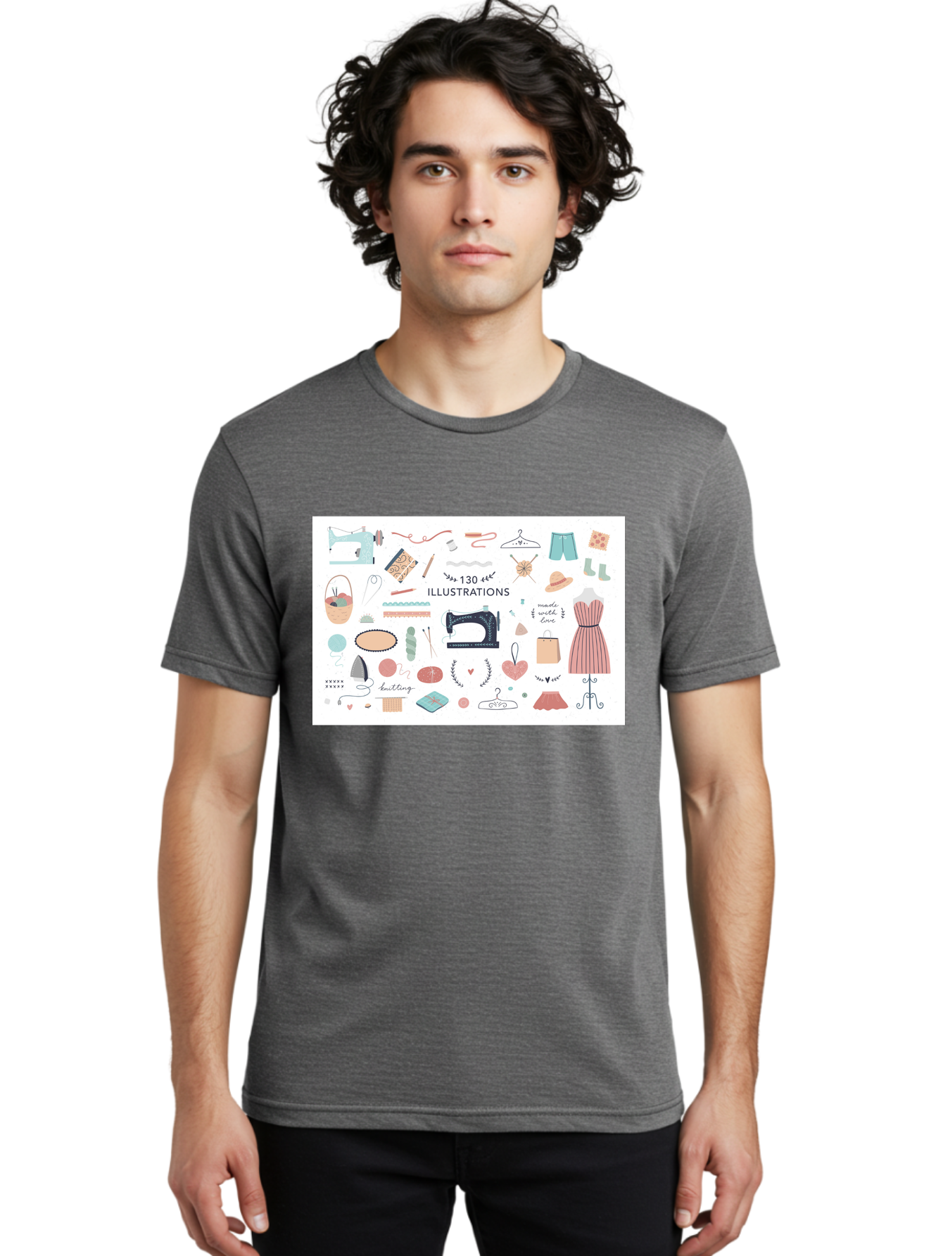 130-Illustrations Men'S Graphic Tee, 100% Cotton, Comfortable Casual Summer Wear, Machine Washable, Sewing Machine, Knitting Needles, Thread, Scissors, Clothes Hangers, Fashion Accessories, Diy Crafts, Handmade Clothing, 130 Illustrations, Aab997 22