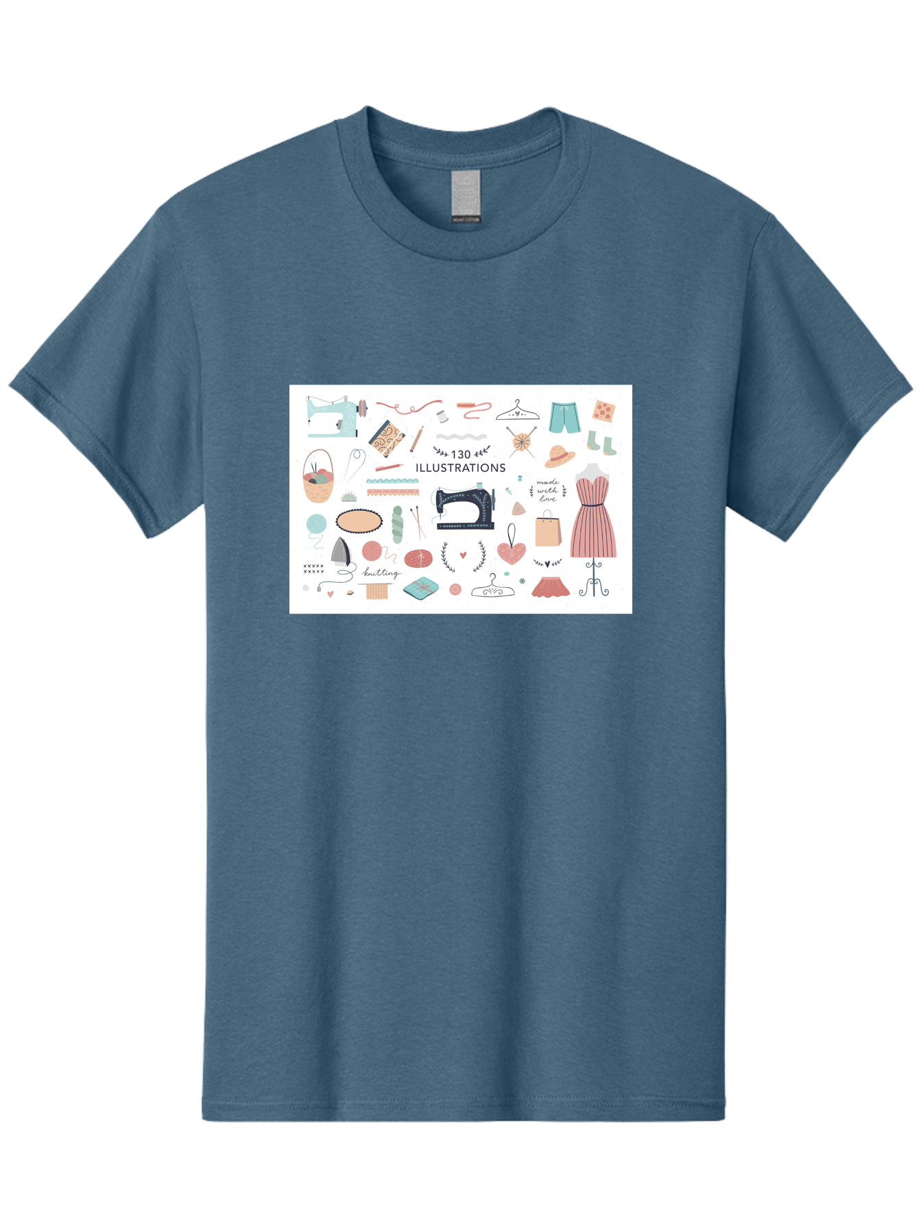 130-Illustrations Men'S Graphic Tee, 100% Cotton, Comfortable Casual Summer Wear, Machine Washable, Sewing Machine, Knitting Needles, Thread, Scissors, Clothes Hangers, Fashion Accessories, Diy Crafts, Handmade Clothing, 130 Illustrations, Aab997 13