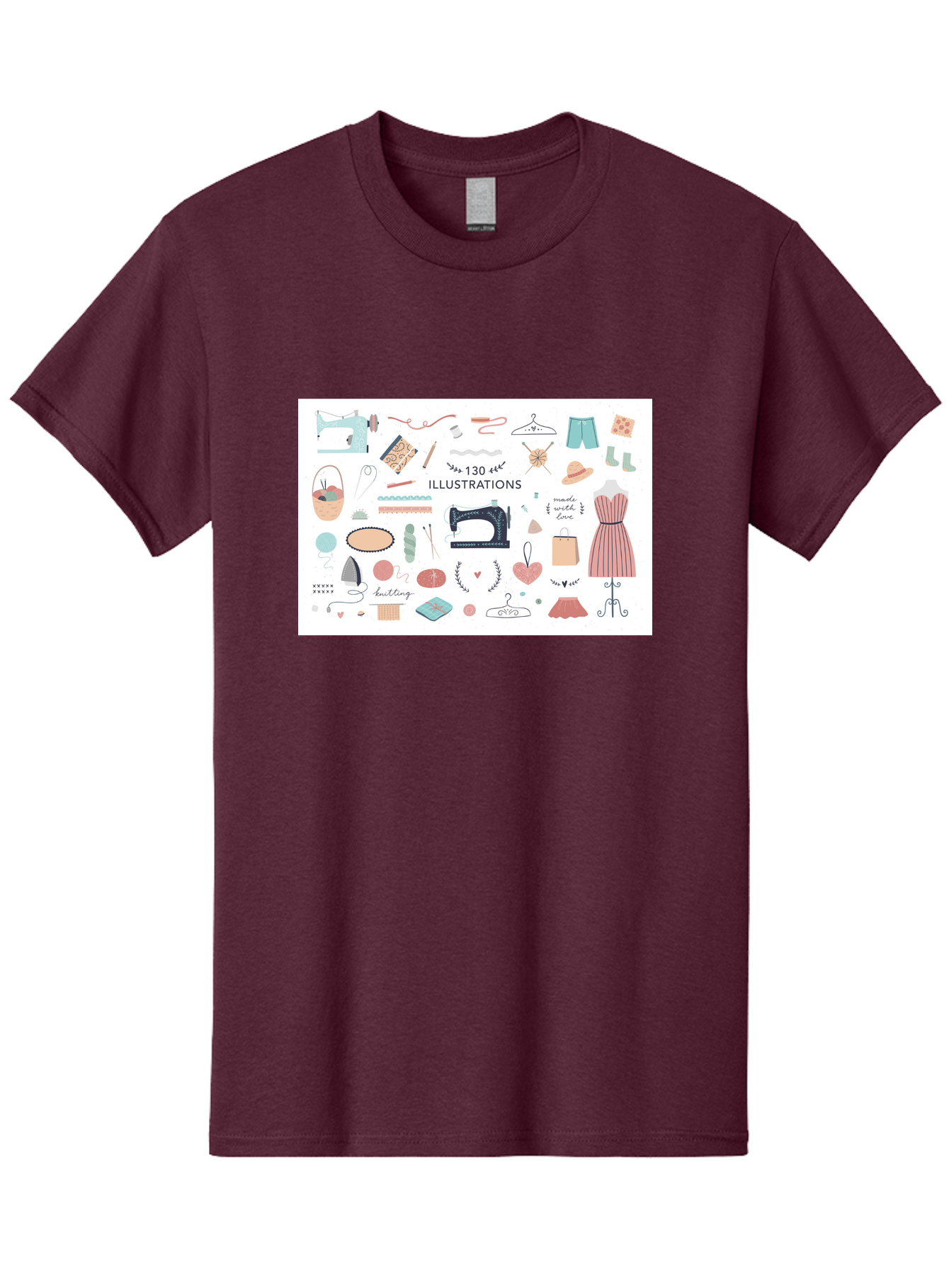 130-Illustrations Men'S Graphic Tee, 100% Cotton, Comfortable Casual Summer Wear, Machine Washable, Sewing Machine, Knitting Needles, Thread, Scissors, Clothes Hangers, Fashion Accessories, Diy Crafts, Handmade Clothing, 130 Illustrations, Aab997 19
