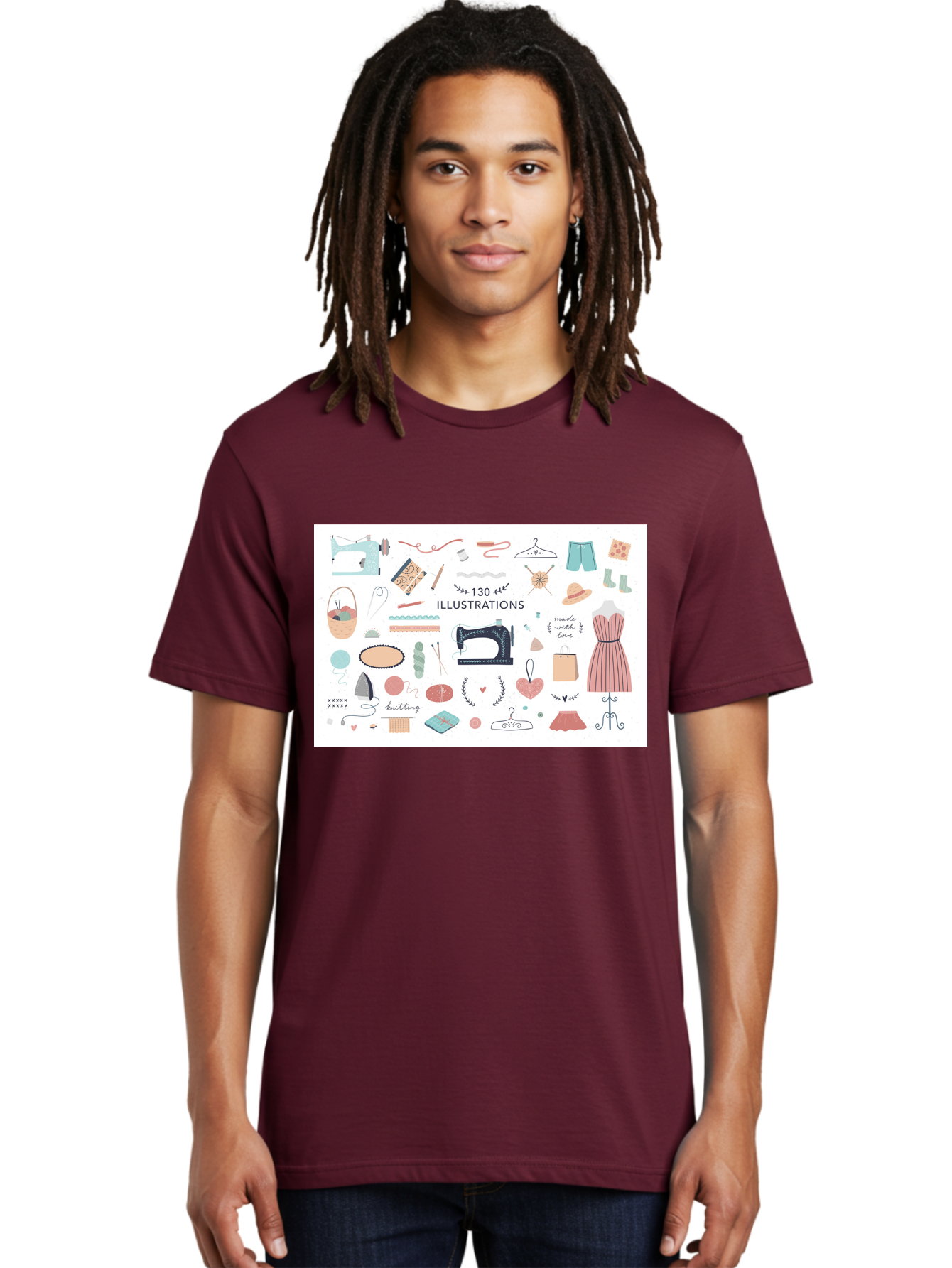130-Illustrations Men'S Graphic Tee, 100% Cotton, Comfortable Casual Summer Wear, Machine Washable, Sewing Machine, Knitting Needles, Thread, Scissors, Clothes Hangers, Fashion Accessories, Diy Crafts, Handmade Clothing, 130 Illustrations, Aab997 20