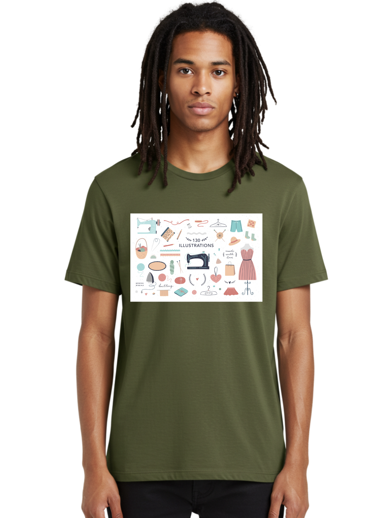 130-Illustrations Men'S Graphic Tee, 100% Cotton, Comfortable Casual Summer Wear, Machine Washable, Sewing Machine, Knitting Needles, Thread, Scissors, Clothes Hangers, Fashion Accessories, Diy Crafts, Handmade Clothing, 130 Illustrations, Aab997 28
