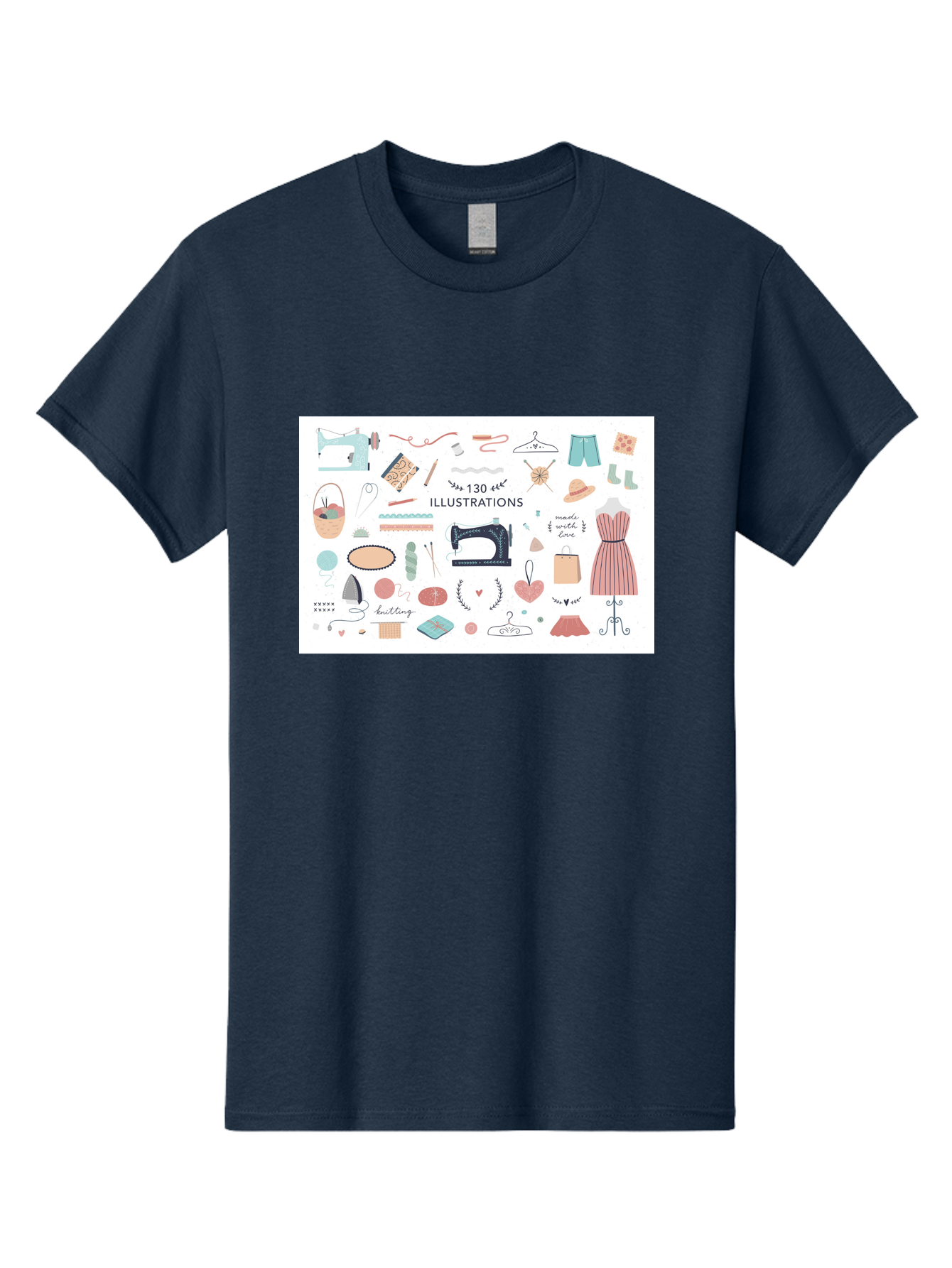 130-Illustrations Men'S Graphic Tee, 100% Cotton, Comfortable Casual Summer Wear, Machine Washable, Sewing Machine, Knitting Needles, Thread, Scissors, Clothes Hangers, Fashion Accessories, Diy Crafts, Handmade Clothing, 130 Illustrations, Aab997 25