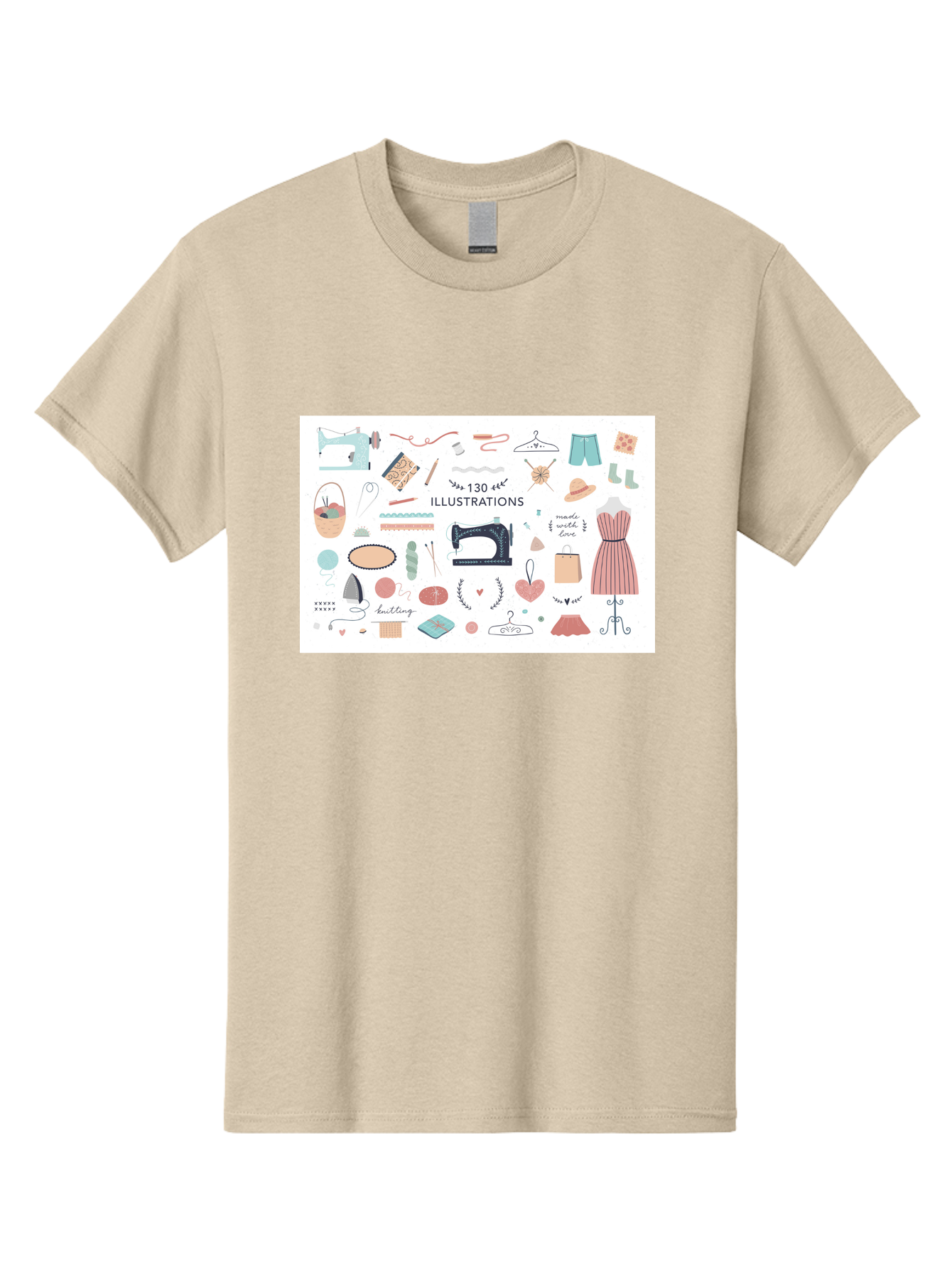 130-Illustrations Men'S Graphic Tee, 100% Cotton, Comfortable Casual Summer Wear, Machine Washable, Sewing Machine, Knitting Needles, Thread, Scissors, Clothes Hangers, Fashion Accessories, Diy Crafts, Handmade Clothing, 130 Illustrations, Aab997 23