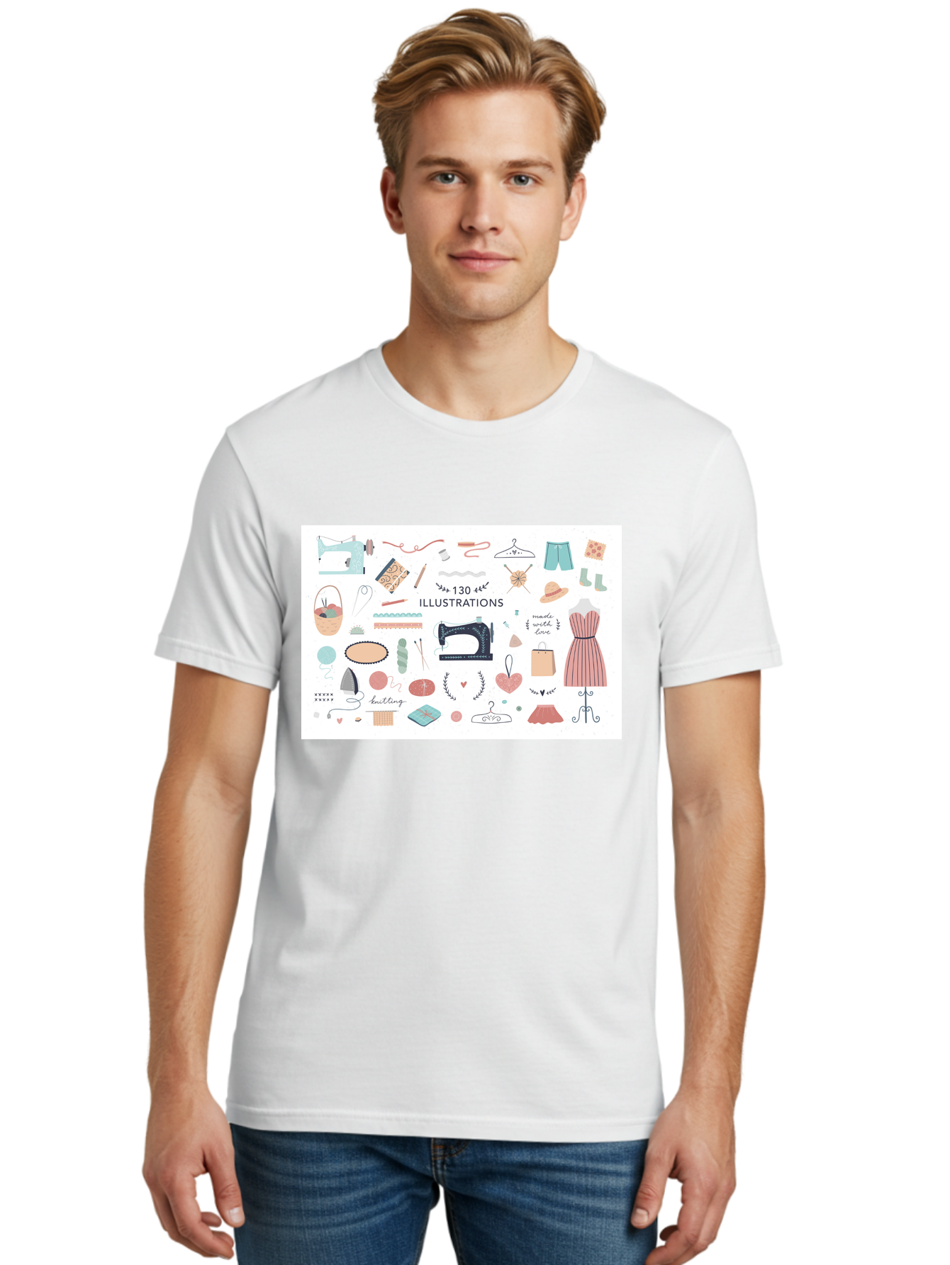 130-Illustrations Men'S Graphic Tee, 100% Cotton, Comfortable Casual Summer Wear, Machine Washable, Sewing Machine, Knitting Needles, Thread, Scissors, Clothes Hangers, Fashion Accessories, Diy Crafts, Handmade Clothing, 130 Illustrations, Aab997 16