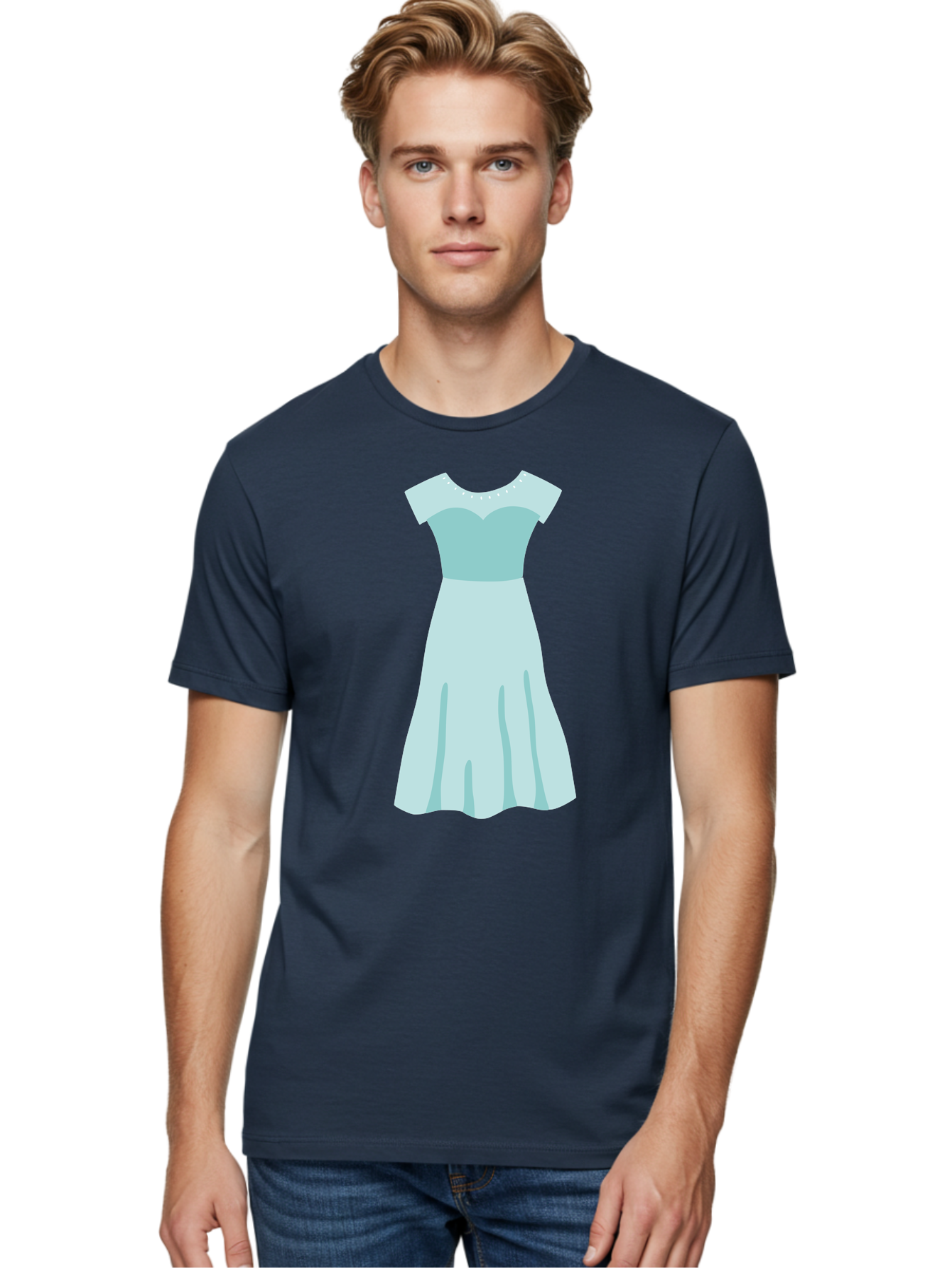 Baby-Blue-Sweetheart-Dress Men'S Graphic Tee, 100% Cotton, Comfortable Casual Summer Wear, Machine Washable, Simple Dress, Sweetheart Neckline, Short Sleeves, Knee-Length Dress, Minimalist Fashion, Simple Elegance, Feminine Style, Aab999 6