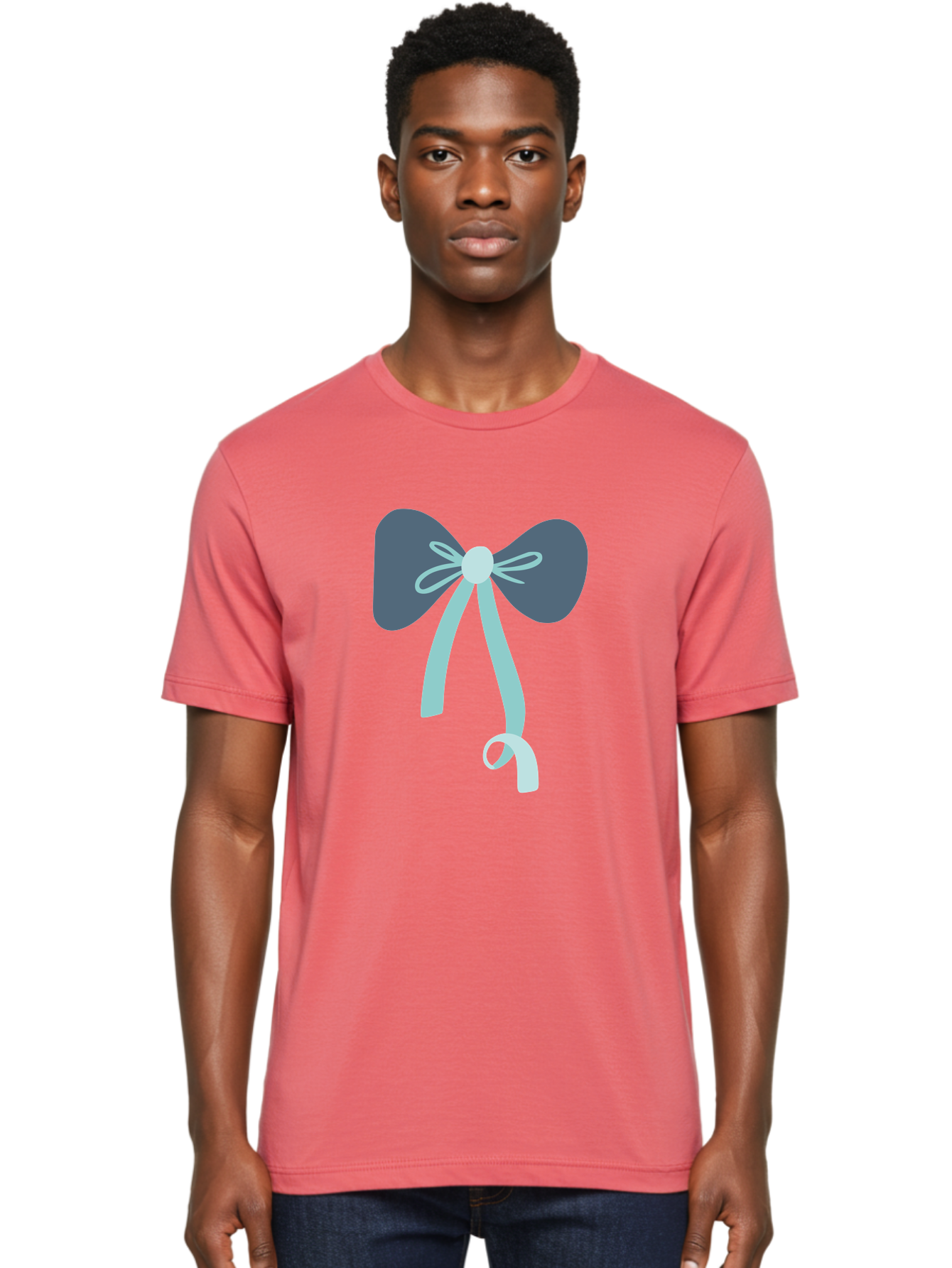 Bow-Ribbon Men'S Graphic Tee, 100% Cotton, Comfortable Casual Summer Wear, Machine Washable, Grey Bow, Blue Ribbon, Decorative Bow, Elegant Design, Stylish Accessory, Fashion Embellishment, Gift Wrapping, Party Decoration Aac004 8