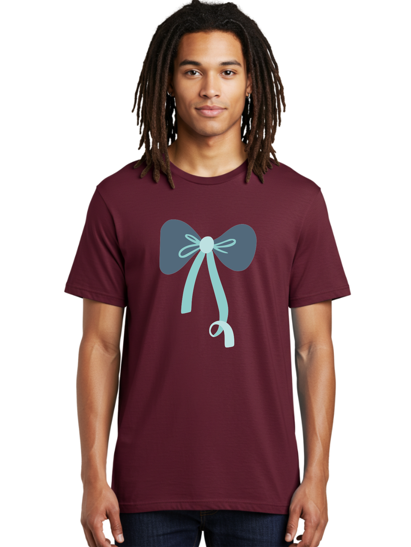 Bow-Ribbon Men'S Graphic Tee, 100% Cotton, Comfortable Casual Summer Wear, Machine Washable, Grey Bow, Blue Ribbon, Decorative Bow, Elegant Design, Stylish Accessory, Fashion Embellishment, Gift Wrapping, Party Decoration Aac004 10