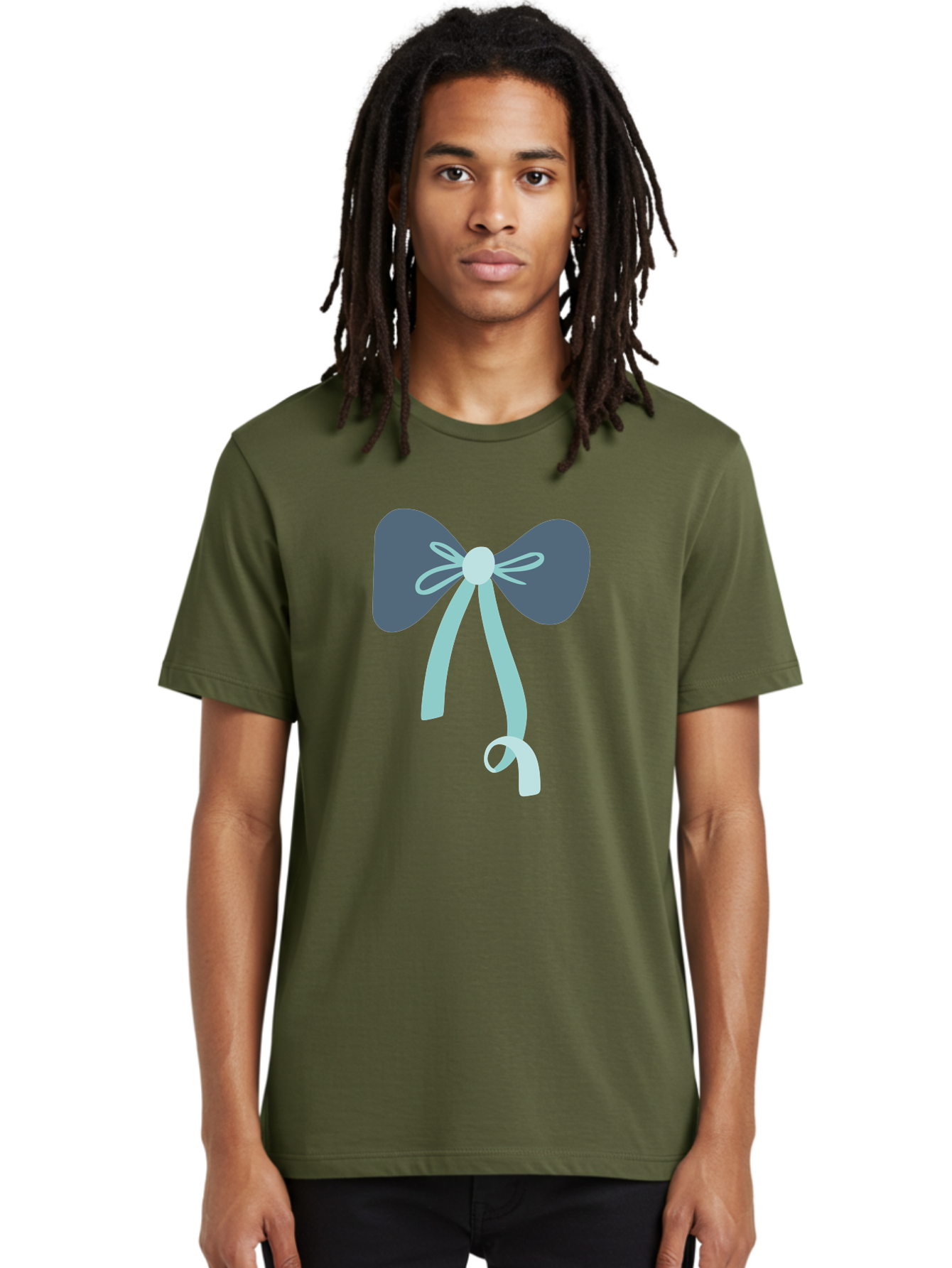 Bow-Ribbon Men'S Graphic Tee, 100% Cotton, Comfortable Casual Summer Wear, Machine Washable, Grey Bow, Blue Ribbon, Decorative Bow, Elegant Design, Stylish Accessory, Fashion Embellishment, Gift Wrapping, Party Decoration Aac004 30