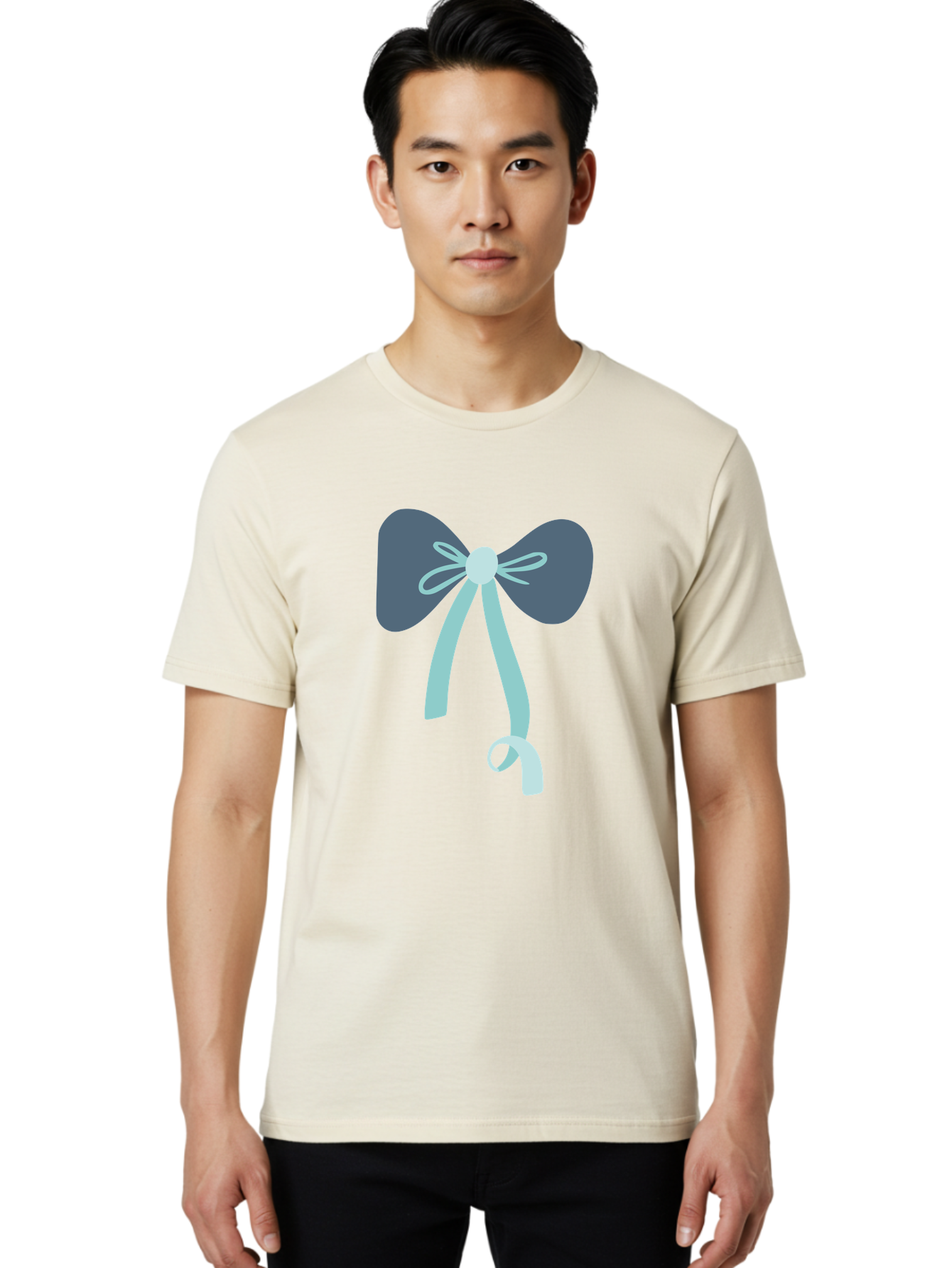 Bow-Ribbon Men'S Graphic Tee, 100% Cotton, Comfortable Casual Summer Wear, Machine Washable, Grey Bow, Blue Ribbon, Decorative Bow, Elegant Design, Stylish Accessory, Fashion Embellishment, Gift Wrapping, Party Decoration Aac004 28