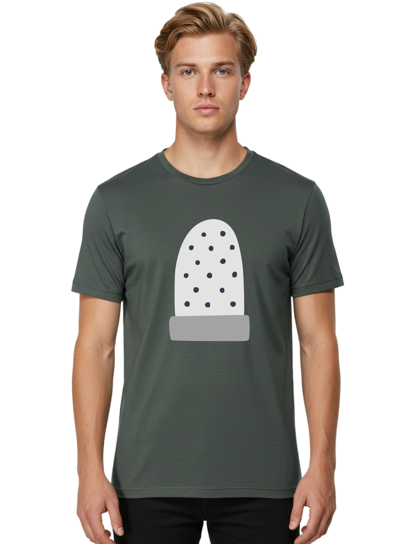 Cactus Men'S Graphic Tee, 100% Cotton, Comfortable Casual Summer Wear, Machine Washable, Cactus Plant, Potted Cactus, White Cactus, Black Dots, Simple Design, Modern Art, Minimalist Style, Abstract Shape, Decorative Element, Aac006 12