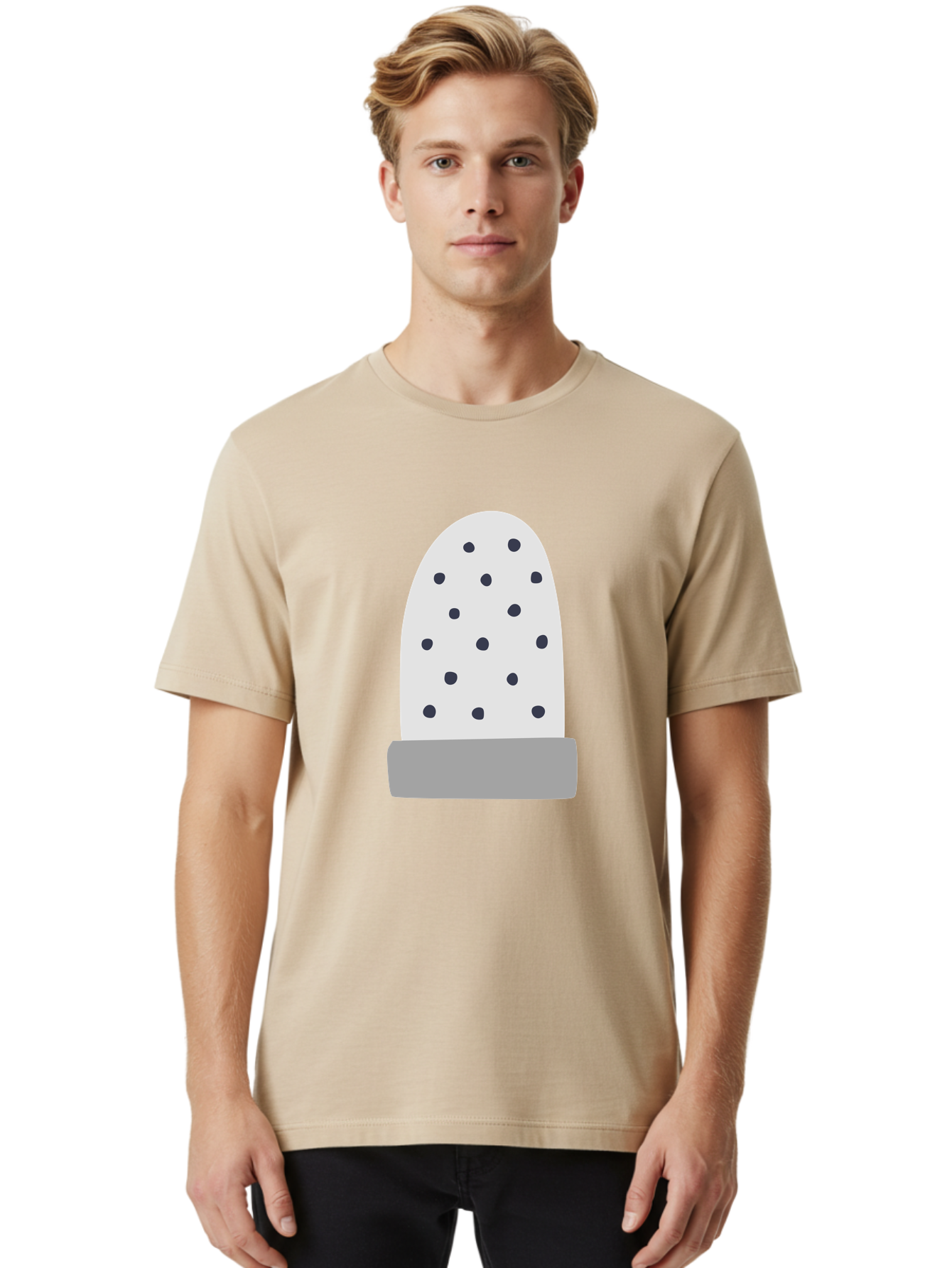 Cactus Men'S Graphic Tee, 100% Cotton, Comfortable Casual Summer Wear, Machine Washable, Cactus Plant, Potted Cactus, White Cactus, Black Dots, Simple Design, Modern Art, Minimalist Style, Abstract Shape, Decorative Element, Aac006 24
