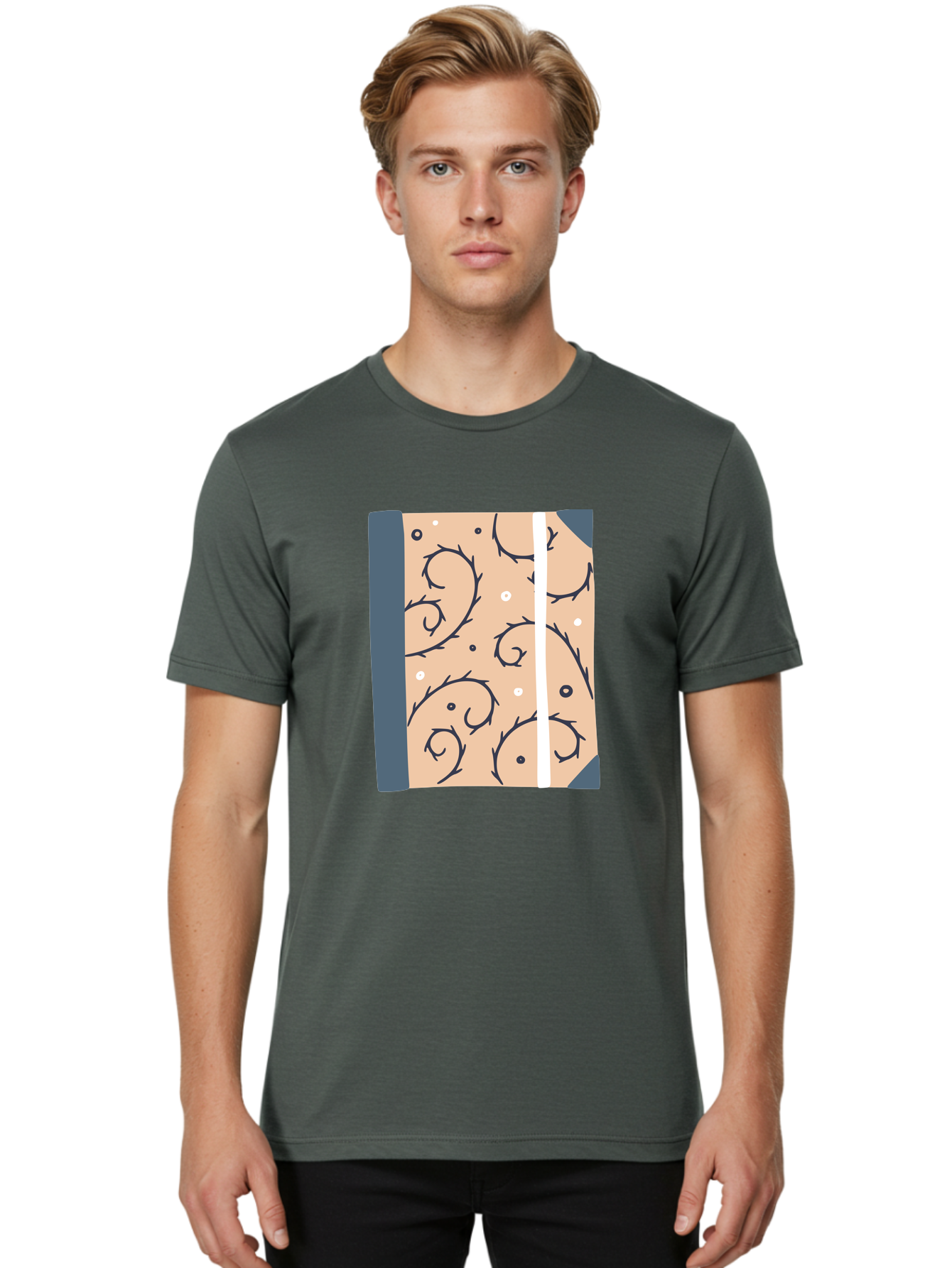 Fish-Pattern-Book Men'S Graphic Tee, 100% Cotton, Comfortable Casual Summer Wear, Machine Washable, Notebook, Journal, Fish Pattern, Peach Background, Blue Binding, Creative Design, Stationery, School Supplies, Organization Tools, Writing Pad, Aac032 30