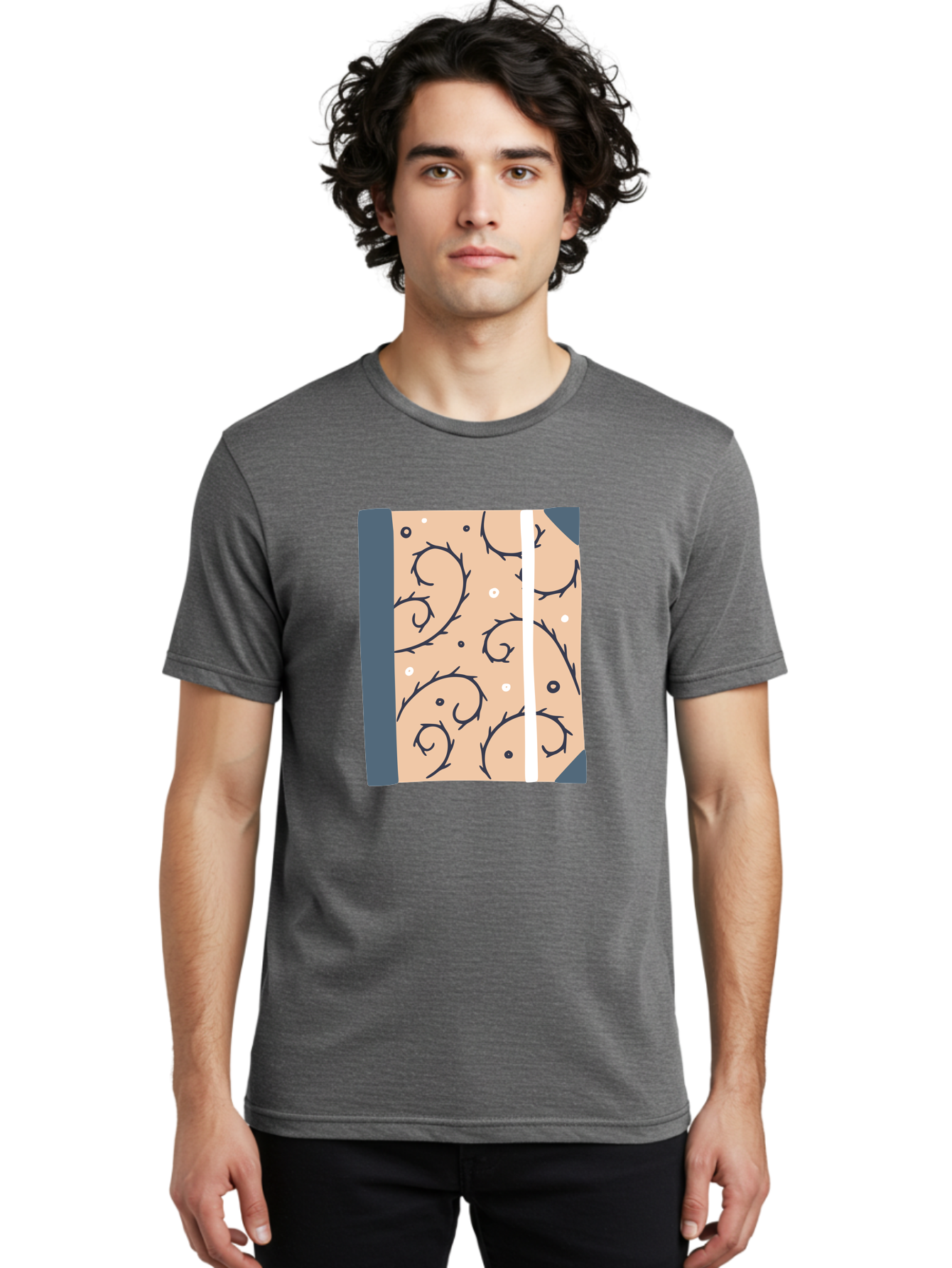 Fish-Pattern-Book Men'S Graphic Tee, 100% Cotton, Comfortable Casual Summer Wear, Machine Washable, Notebook, Journal, Fish Pattern, Peach Background, Blue Binding, Creative Design, Stationery, School Supplies, Organization Tools, Writing Pad, Aac032 8