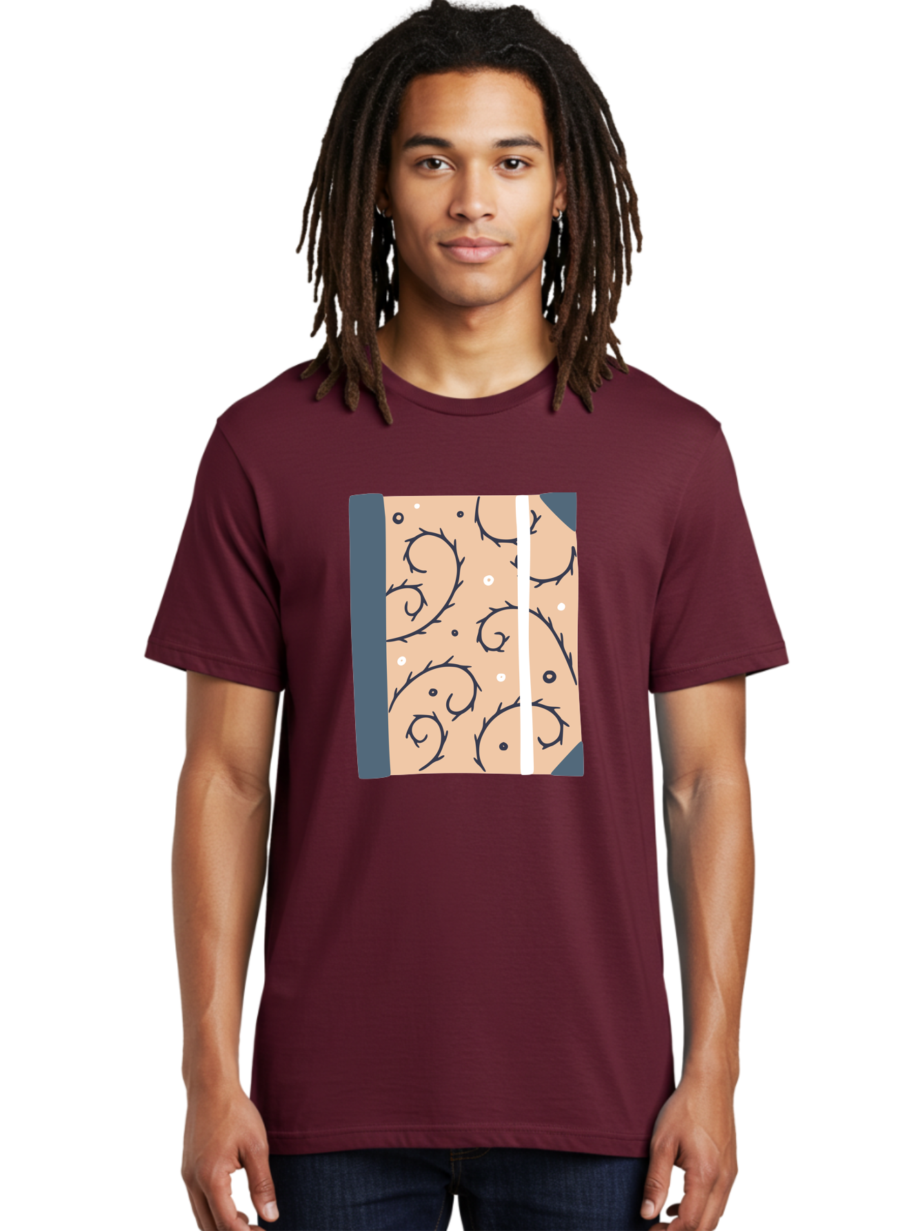 Fish-Pattern-Book Men'S Graphic Tee, 100% Cotton, Comfortable Casual Summer Wear, Machine Washable, Notebook, Journal, Fish Pattern, Peach Background, Blue Binding, Creative Design, Stationery, School Supplies, Organization Tools, Writing Pad, Aac032 16