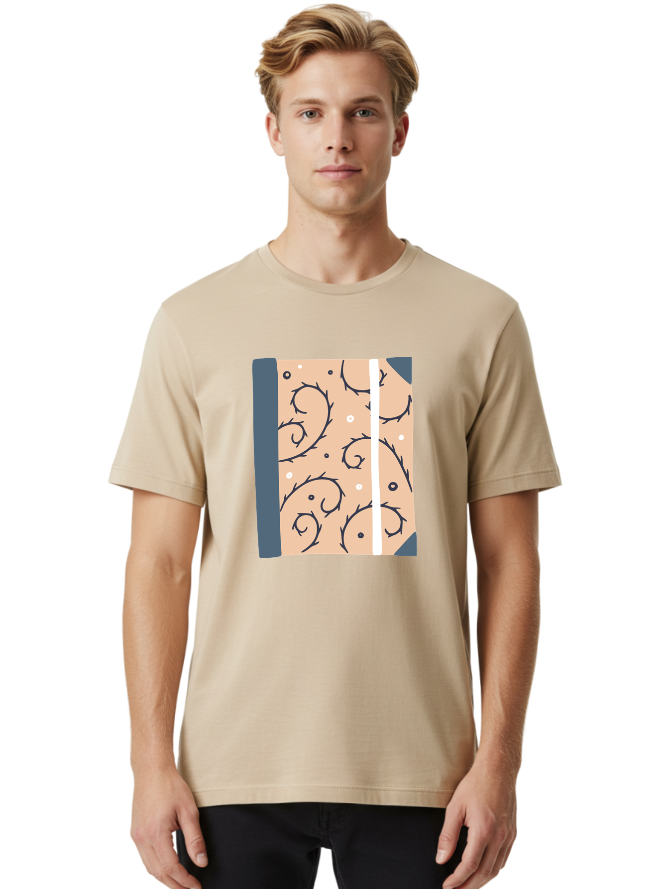 Fish-Pattern-Book Men'S Graphic Tee, 100% Cotton, Comfortable Casual Summer Wear, Machine Washable, Notebook, Journal, Fish Pattern, Peach Background, Blue Binding, Creative Design, Stationery, School Supplies, Organization Tools, Writing Pad, Aac032 24