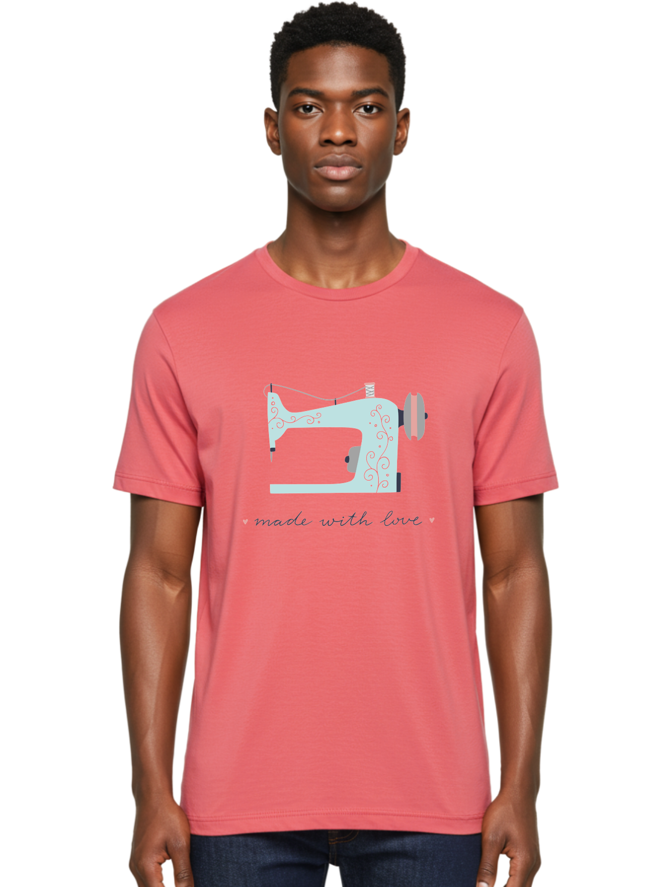 Made-With-Love-1 Men'S Graphic Tee, 100% Cotton, Comfortable Casual Summer Wear, Machine Washable, Vintage Sewing Machine, Handmade With Love, Sewing, Embroidery, Craft, Diy, Tailoring, Fashion Design Aac054 24