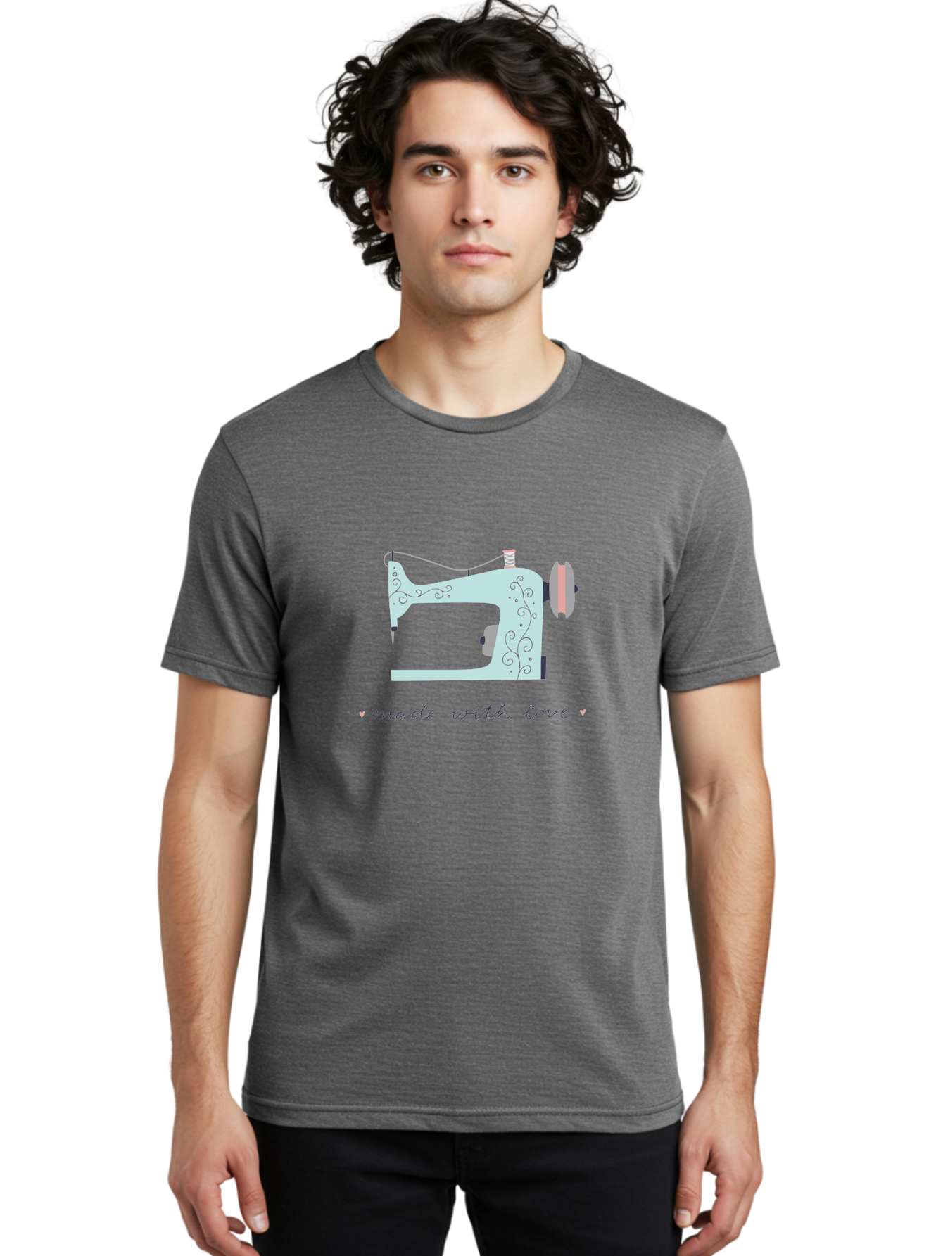 Made-With-Love-1 Men'S Graphic Tee, 100% Cotton, Comfortable Casual Summer Wear, Machine Washable, Vintage Sewing Machine, Handmade With Love, Sewing, Embroidery, Craft, Diy, Tailoring, Fashion Design Aac054 14