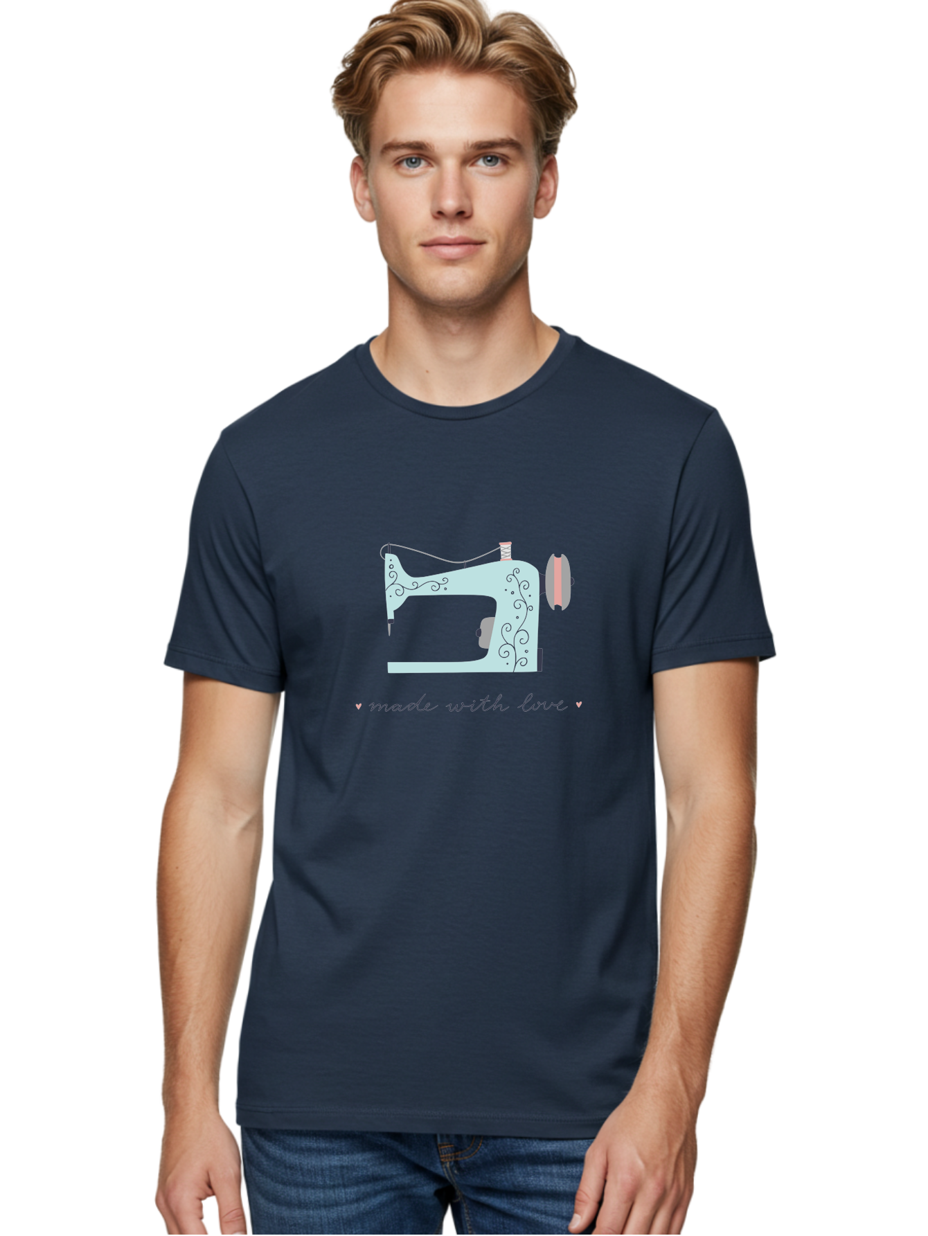 Made-With-Love-1 Men'S Graphic Tee, 100% Cotton, Comfortable Casual Summer Wear, Machine Washable, Vintage Sewing Machine, Handmade With Love, Sewing, Embroidery, Craft, Diy, Tailoring, Fashion Design Aac054 16