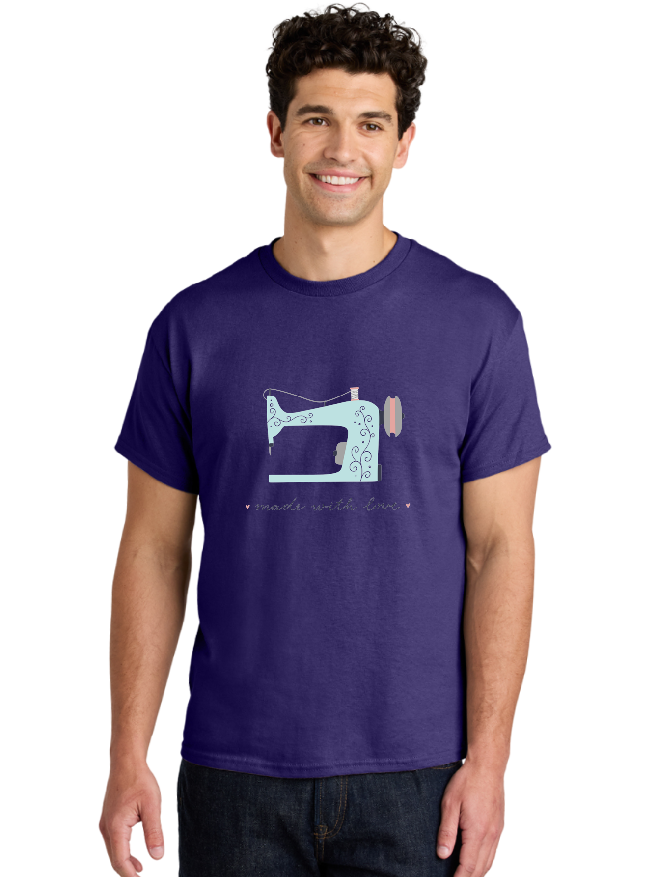 Made-With-Love-1 Men'S Graphic Tee, 100% Cotton, Comfortable Casual Summer Wear, Machine Washable, Vintage Sewing Machine, Handmade With Love, Sewing, Embroidery, Craft, Diy, Tailoring, Fashion Design Aac054 12