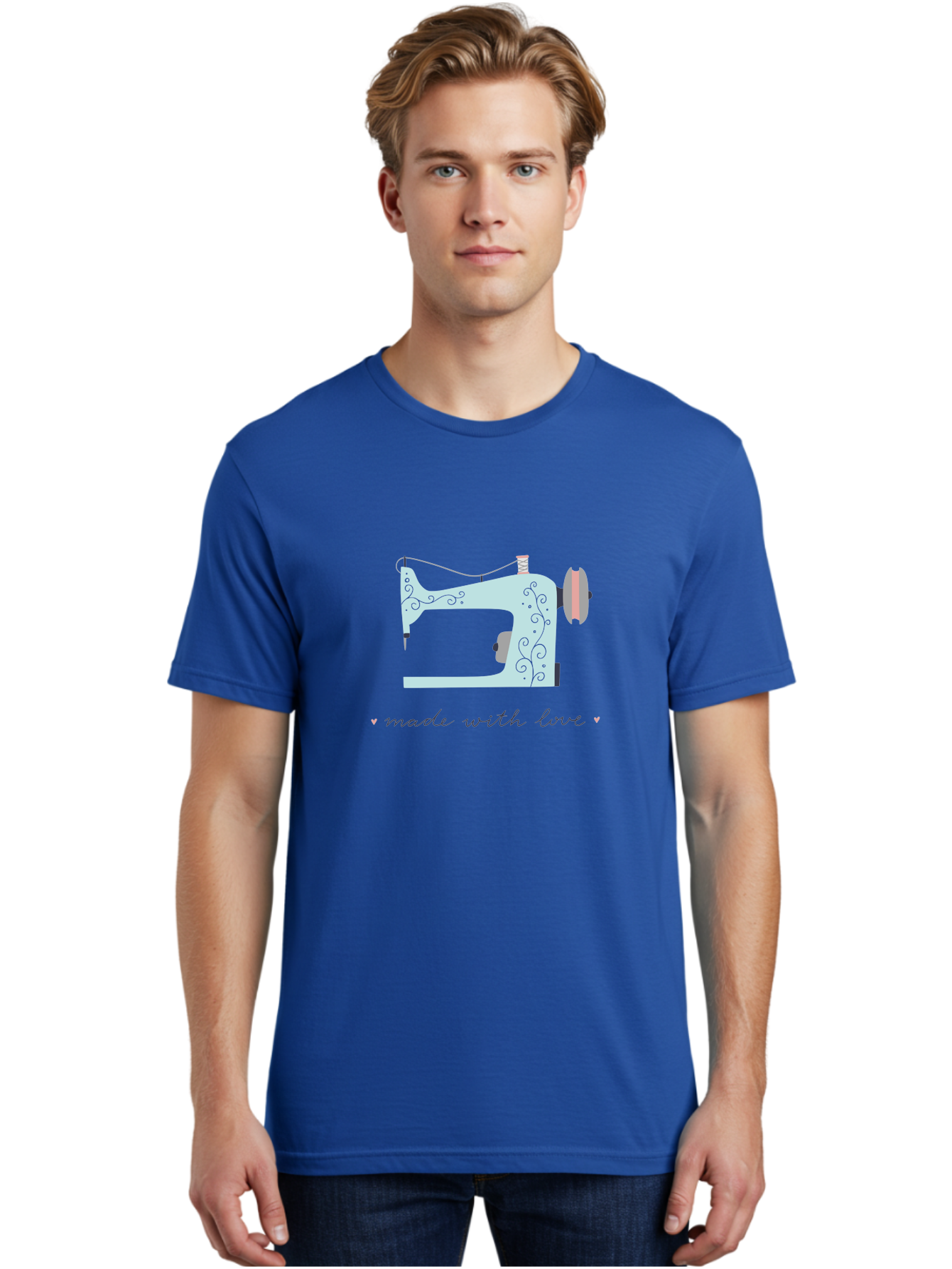 Made-With-Love-1 Men'S Graphic Tee, 100% Cotton, Comfortable Casual Summer Wear, Machine Washable, Vintage Sewing Machine, Handmade With Love, Sewing, Embroidery, Craft, Diy, Tailoring, Fashion Design Aac054 18