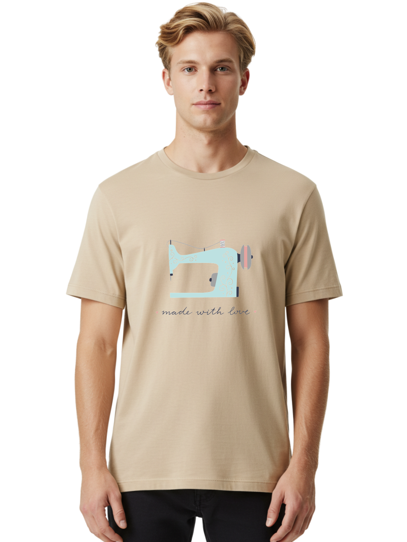 Made-With-Love-1 Men'S Graphic Tee, 100% Cotton, Comfortable Casual Summer Wear, Machine Washable, Vintage Sewing Machine, Handmade With Love, Sewing, Embroidery, Craft, Diy, Tailoring, Fashion Design Aac054 20