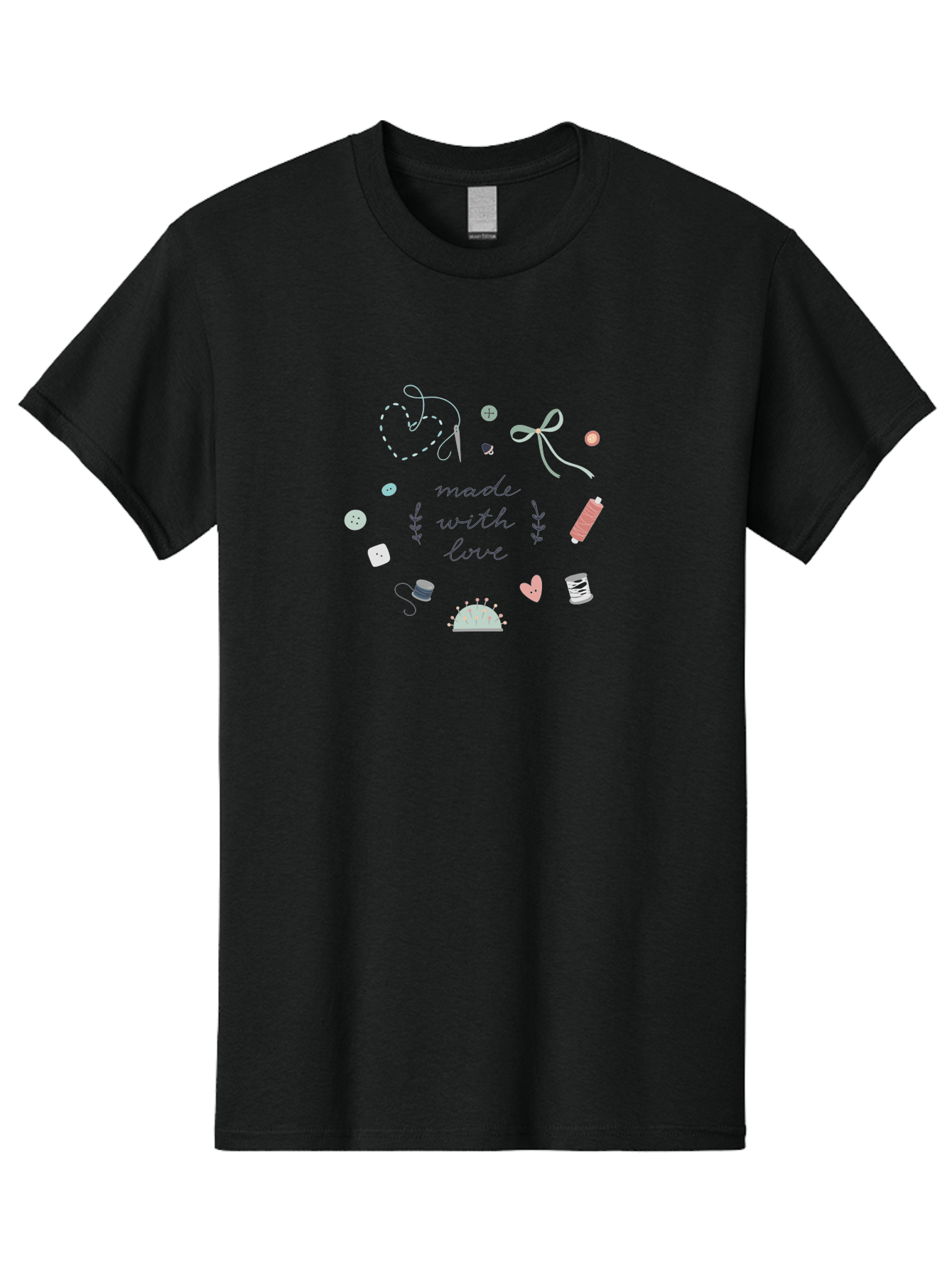 Made-With-Love-2 Men'S Graphic Tee, 100% Cotton, Comfortable Casual Summer Wear, Machine Washable, Sewing, Crafting, Handmade, Needlework, Sewing Accessories, Thread, Buttons, Bobbins, Scissors, Heart, Diy, Handcrafted, Embroidery, Aac055 1