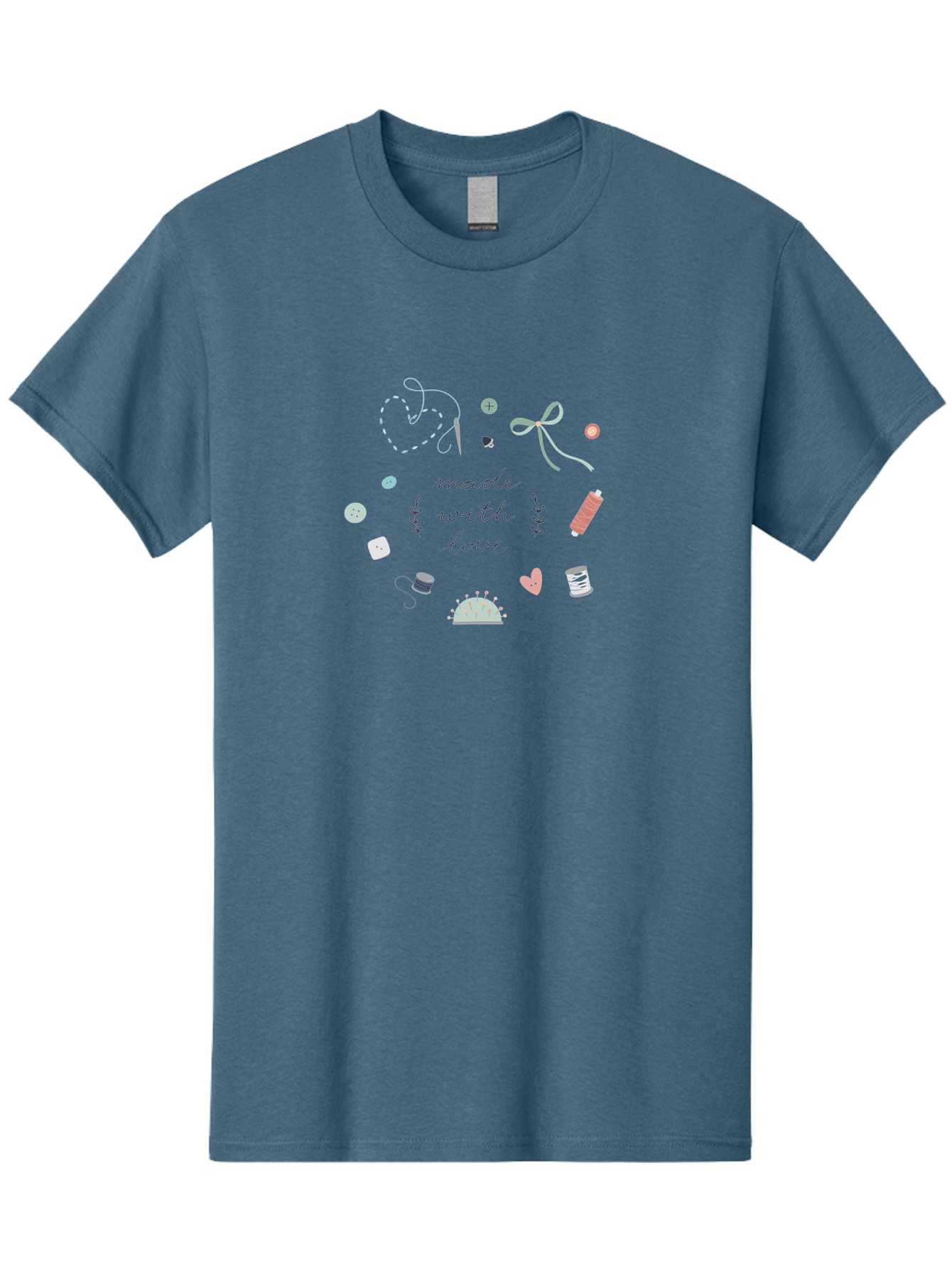 Made-With-Love-2 Men'S Graphic Tee, 100% Cotton, Comfortable Casual Summer Wear, Machine Washable, Sewing, Crafting, Handmade, Needlework, Sewing Accessories, Thread, Buttons, Bobbins, Scissors, Heart, Diy, Handcrafted, Embroidery, Aac055 13